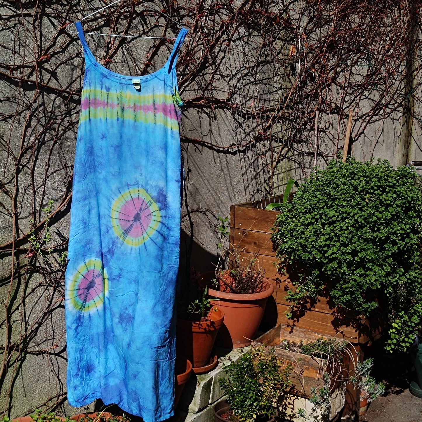 90s Vintage Tie-Dye Maxi Dress: Rayon Festival Fashion