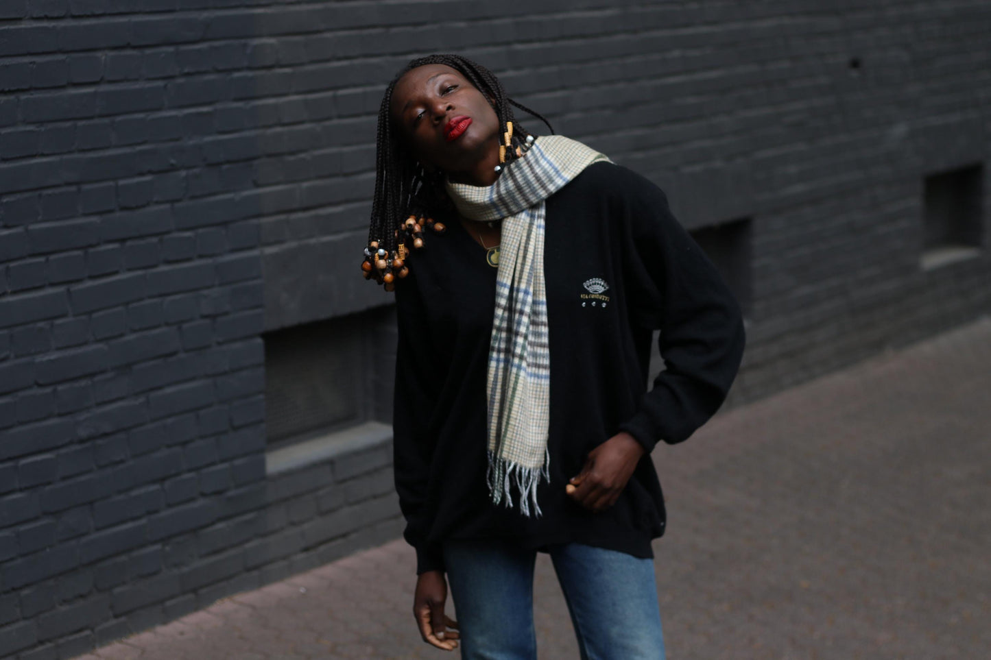 Vintage Cashmere Scarf in Grey and Brown |