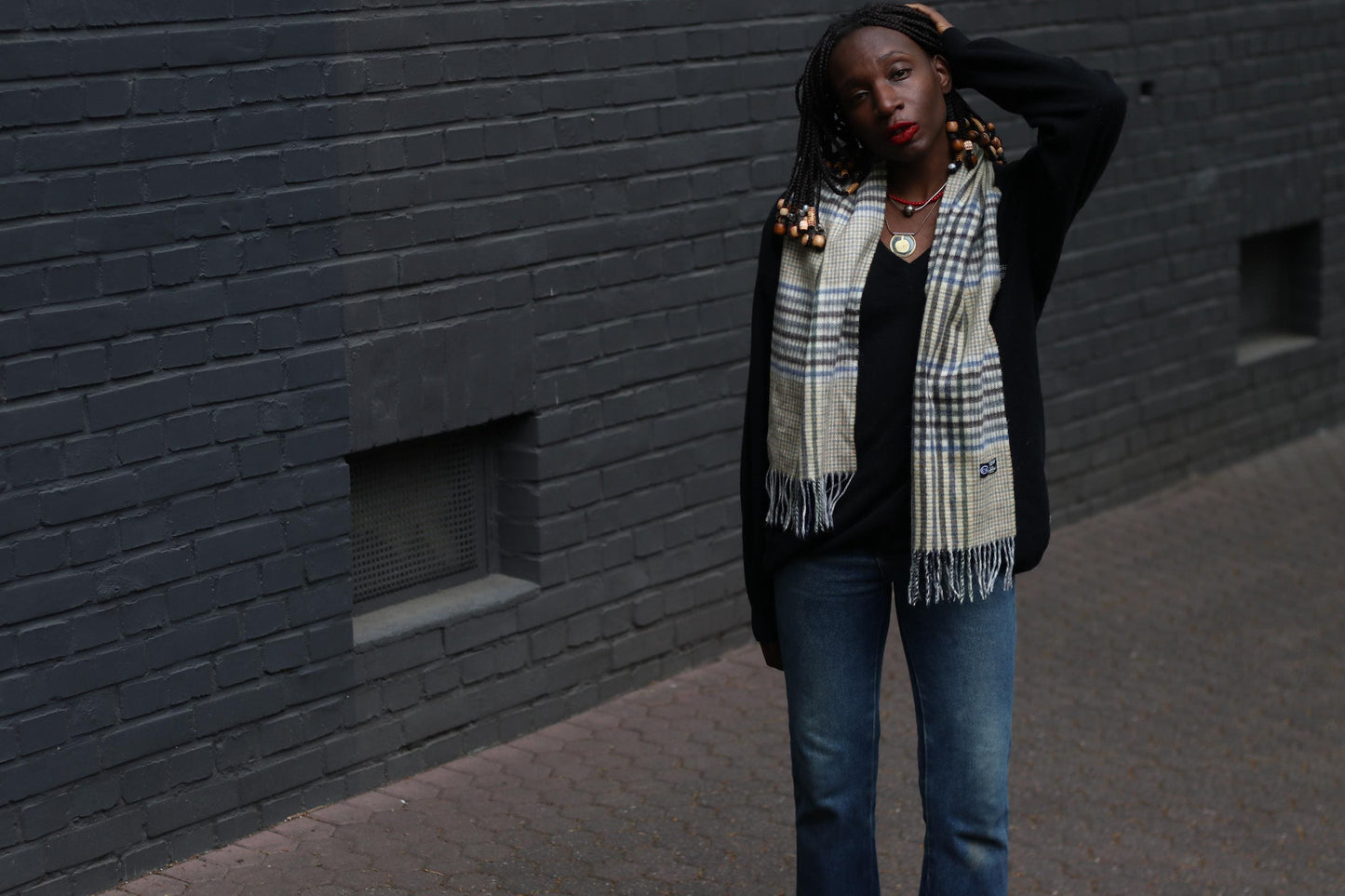 Vintage Cashmere Scarf in Grey and Brown |