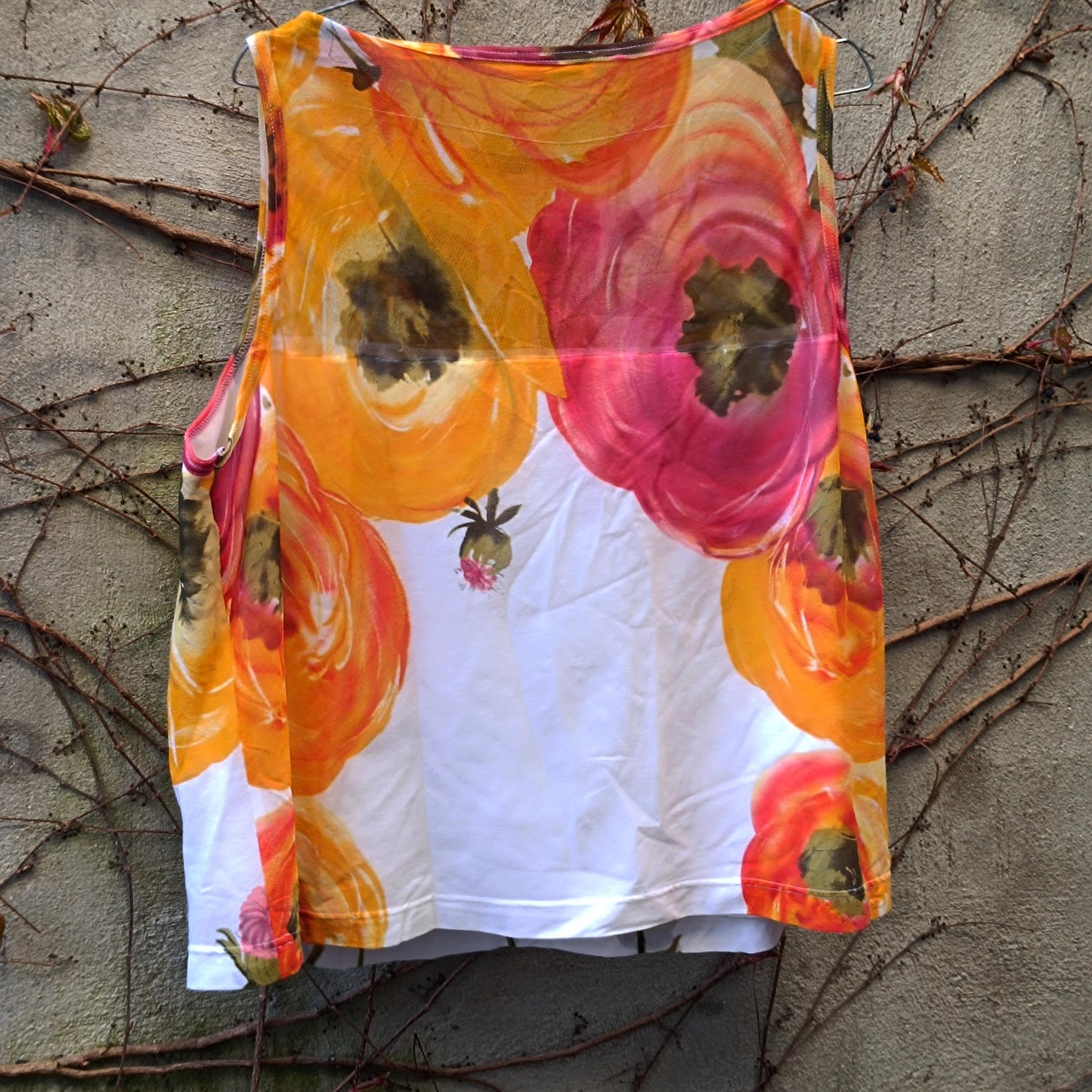 Vintage Floral Nylon Blouse | 90s Sleeveless Top