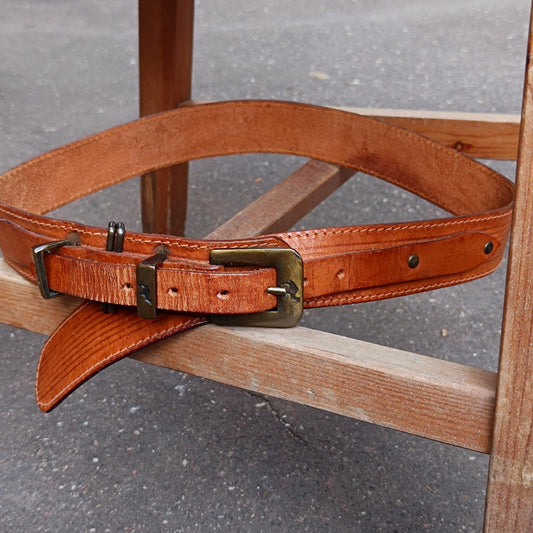 70s Brown Leather Belt| Women's Western Cowgirl Tan Waist Belt Size 80