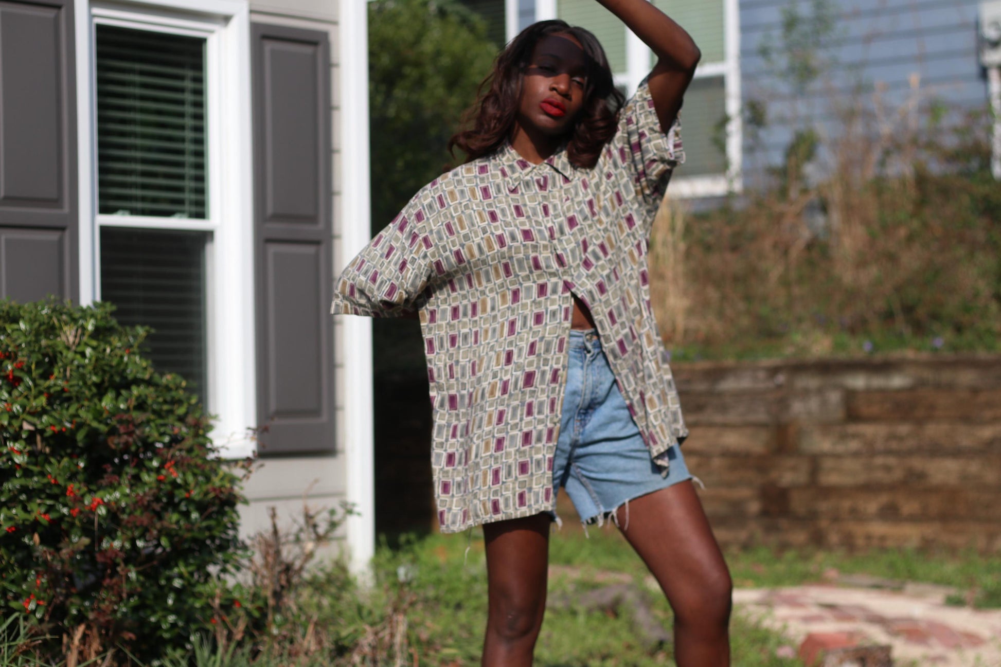Vintage Pierre Cardin Print Shirt | 90s Green Rayon Short Sleeve Designer Top | Unisex Summer Geometric Patterened Blouse