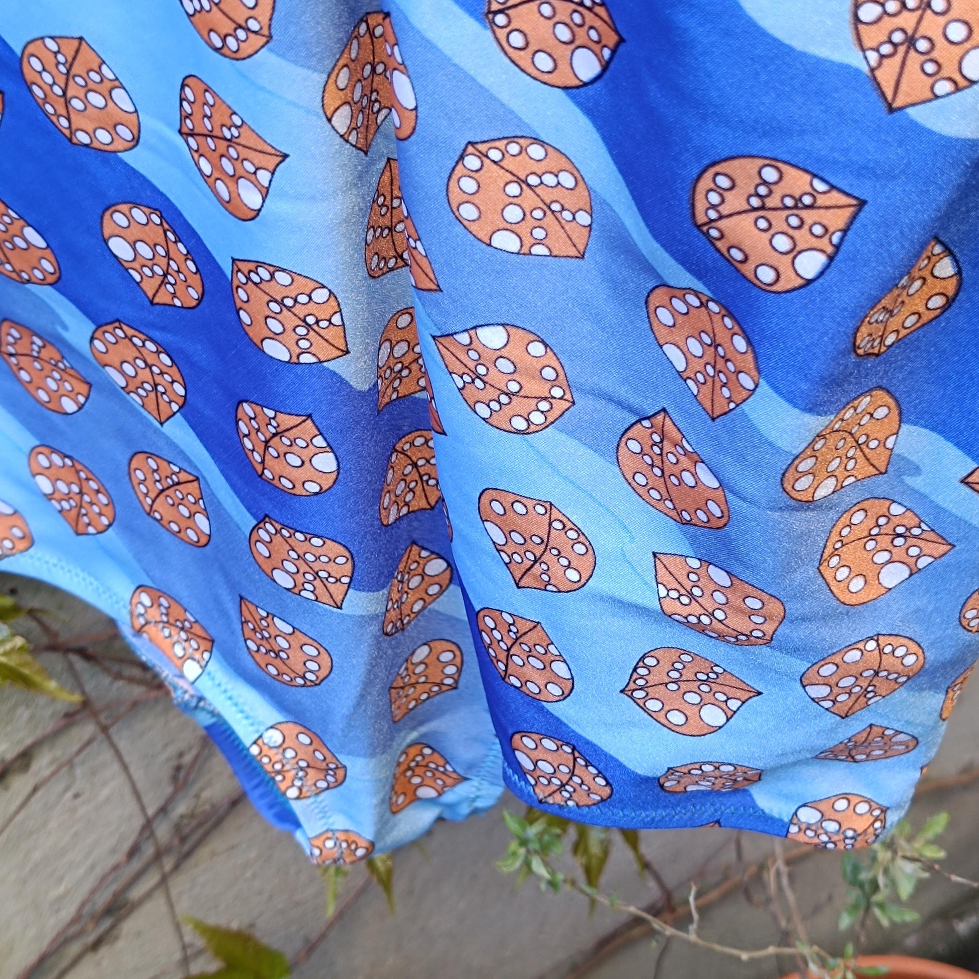 70s Leaf Print Swimming Suit| Vintage Quirky Print One Piece Beachwear| Blue Whimsical Plus Size Bathing Suit