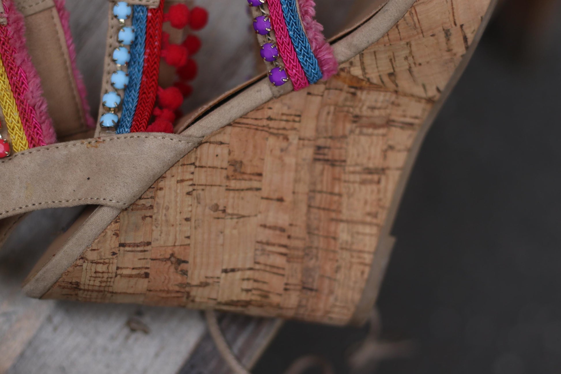 Y2K Steve Madden Wedges | Vintage Embellished Cork Platform Sandals| Boho Festival Shoes | Colorful Strappy Heels | 2000s Statement Footwear