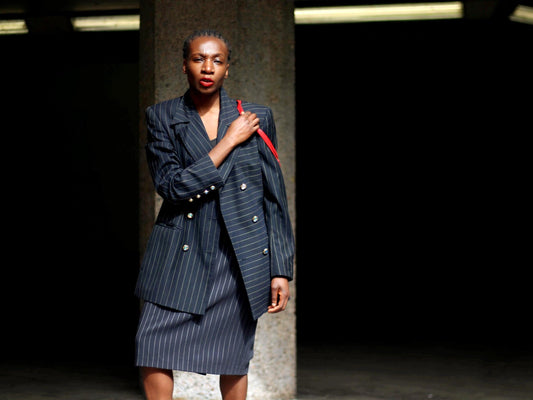 90s Pinstripe Wool Skirt: Vintage Daniels & Korff, Minimalist Workwear