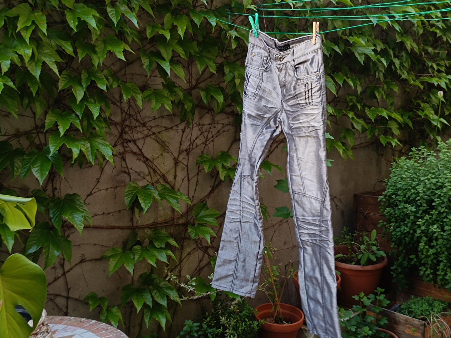 Vintage Y2K Silver Moto Jeans | Metallic Biker Denim Pants | 2000s Grunge Streetwear