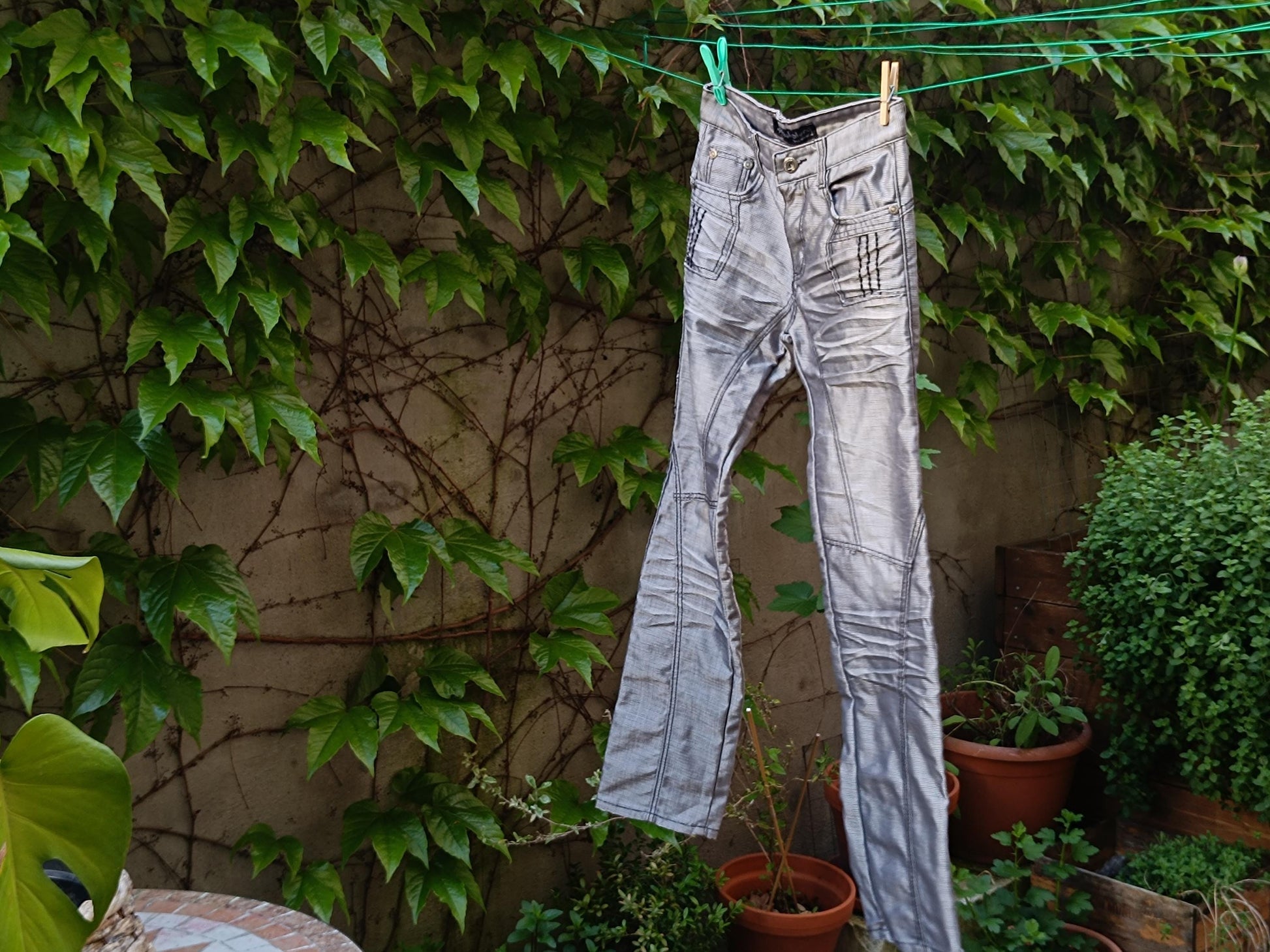 Vintage Y2K Silver Moto Jeans | Metallic Biker Denim Pants | 2000s Grunge Streetwear