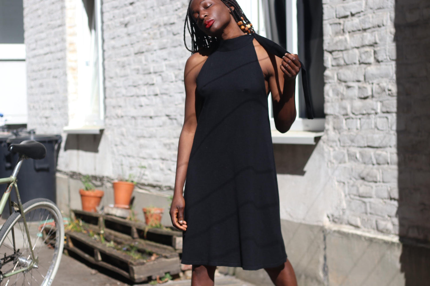 90s Vintage Black Halter - Minimalist Little Dress