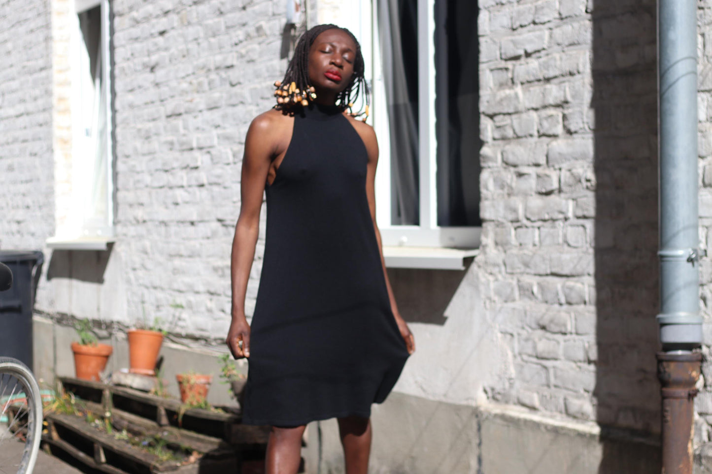 90s Vintage Black Halter - Minimalist Little Dress