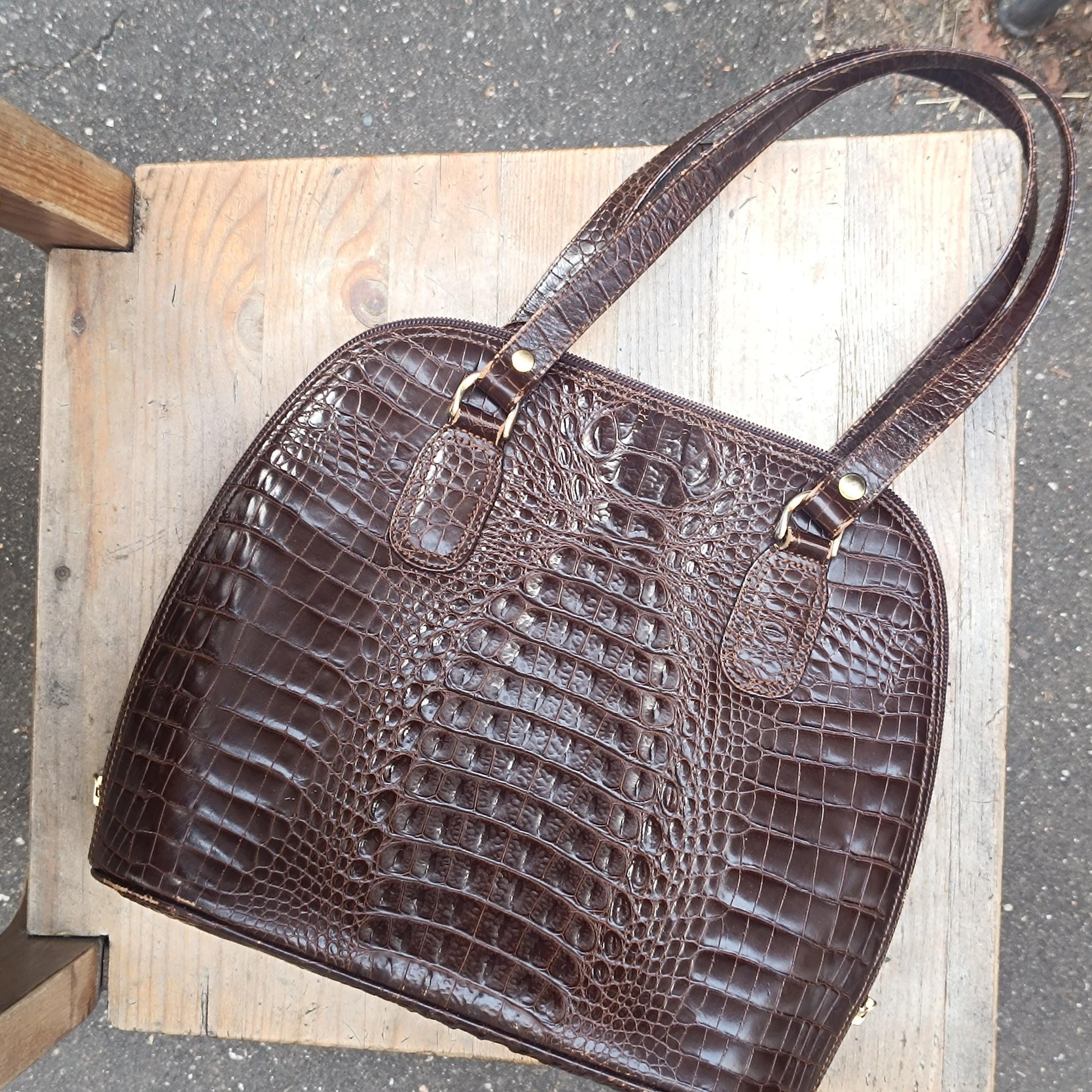 Vintage Embossed Leather Shoulder Bag | 70s Dark Brown Handbag | Minimalist Timeless Women's Tote|