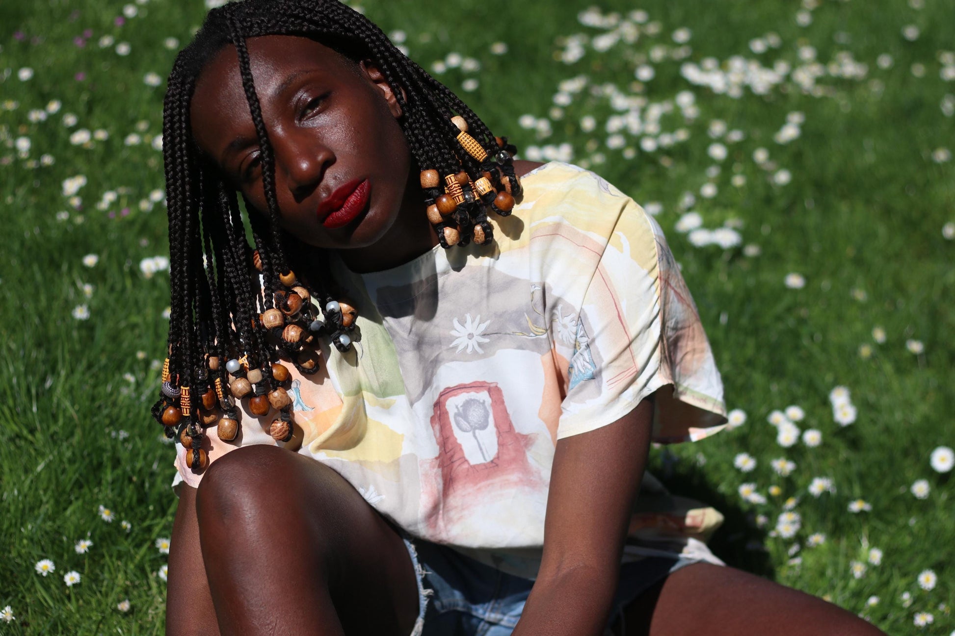 Vintage Pastel Abstract Print Blouse: 80s/90s Retro Button-Up (S-M)