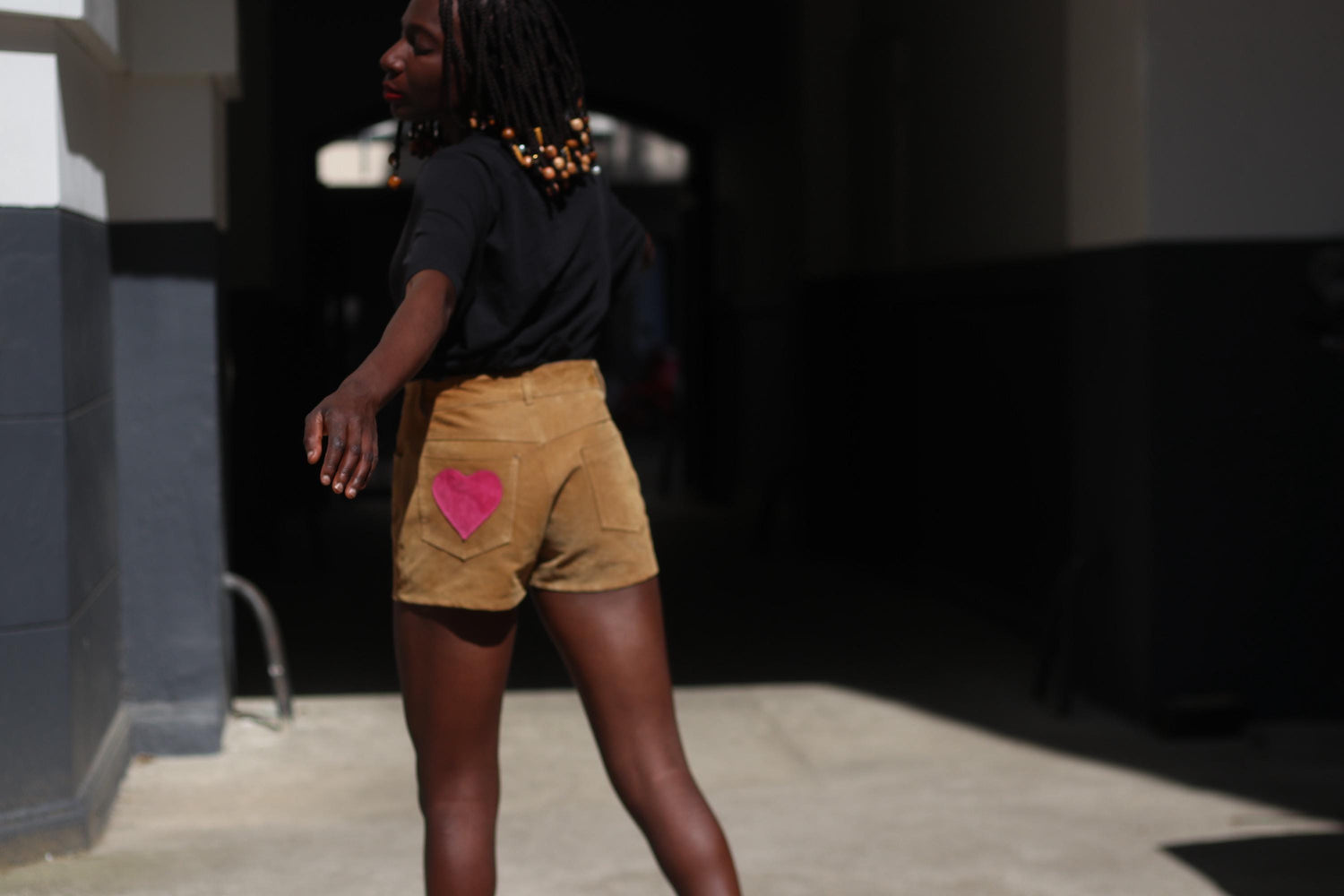 Vintage 70s Suede Shorts: High-Waisted Brown Leather with Heart Patchwork