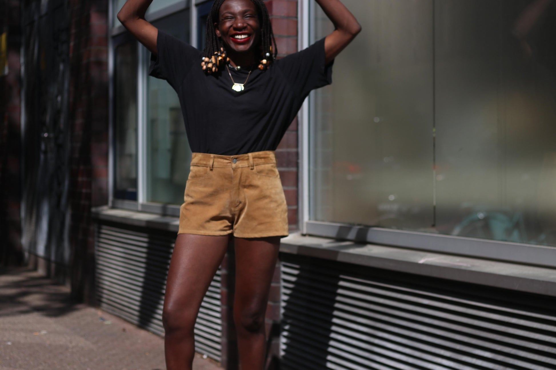 Vintage 70s Suede Shorts: High-Waisted Brown Leather with Heart Patchwork
