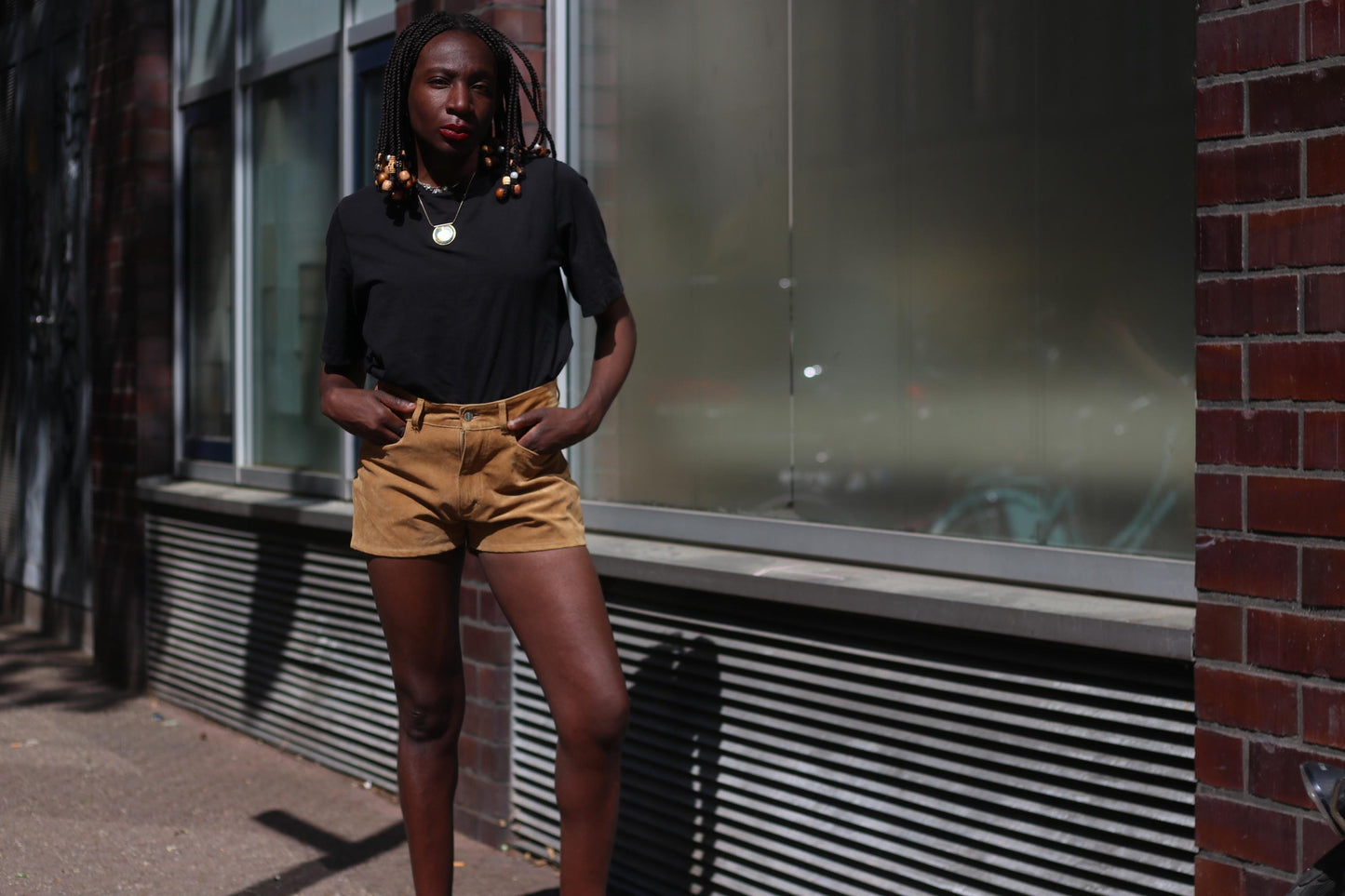 Vintage 70s Suede Shorts: High-Waisted Brown Leather with Heart Patchwork