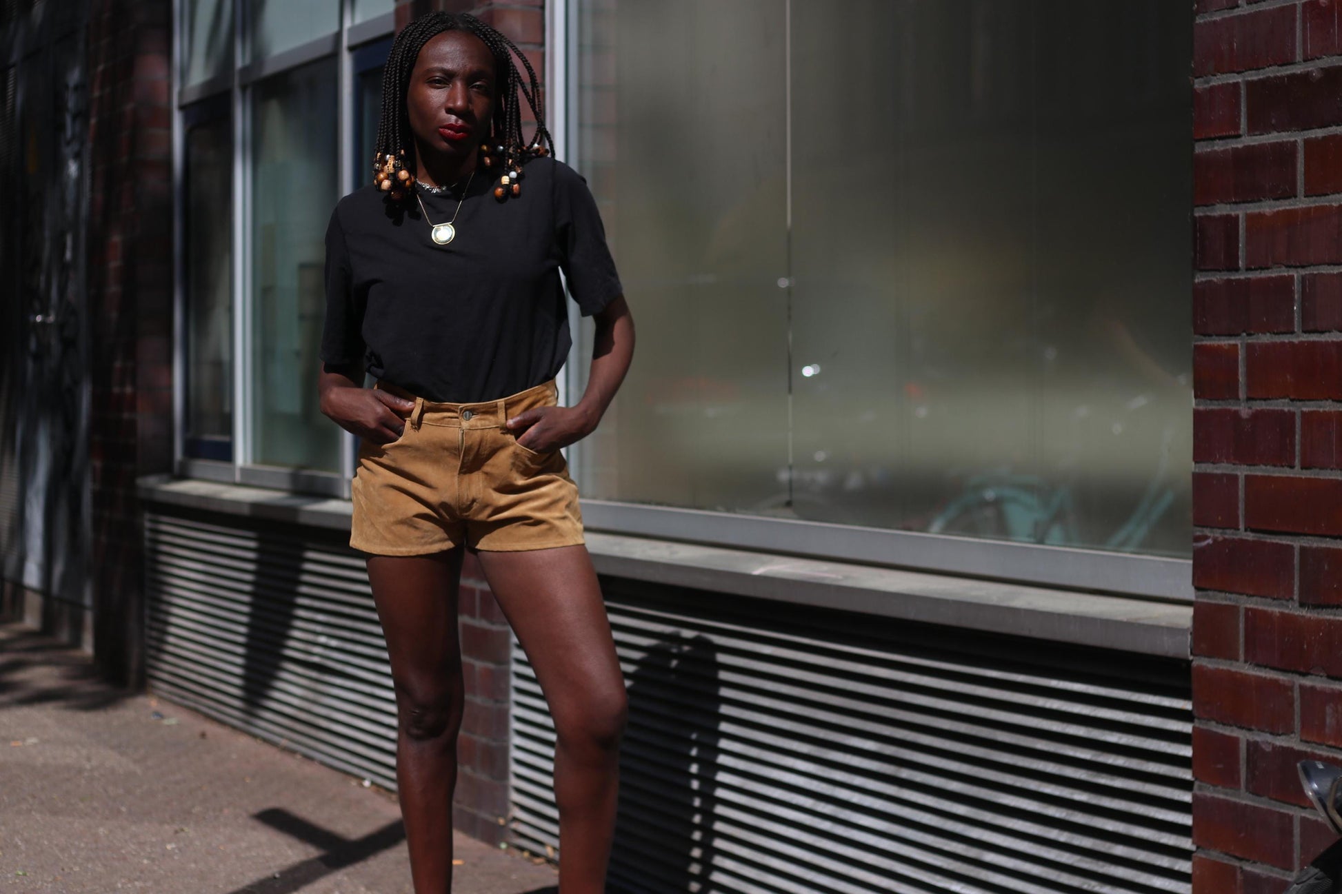 Vintage 70s Suede Shorts: High-Waisted Brown Leather with Heart Patchwork