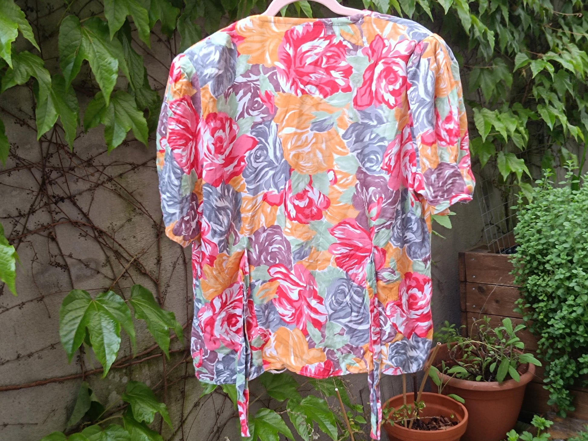 Vintage 90s Floral Blouse by H&M | Retro Button-Up with Puff Sleeves | Colorful 90s Floral Print | Classic Short Sleeve Top