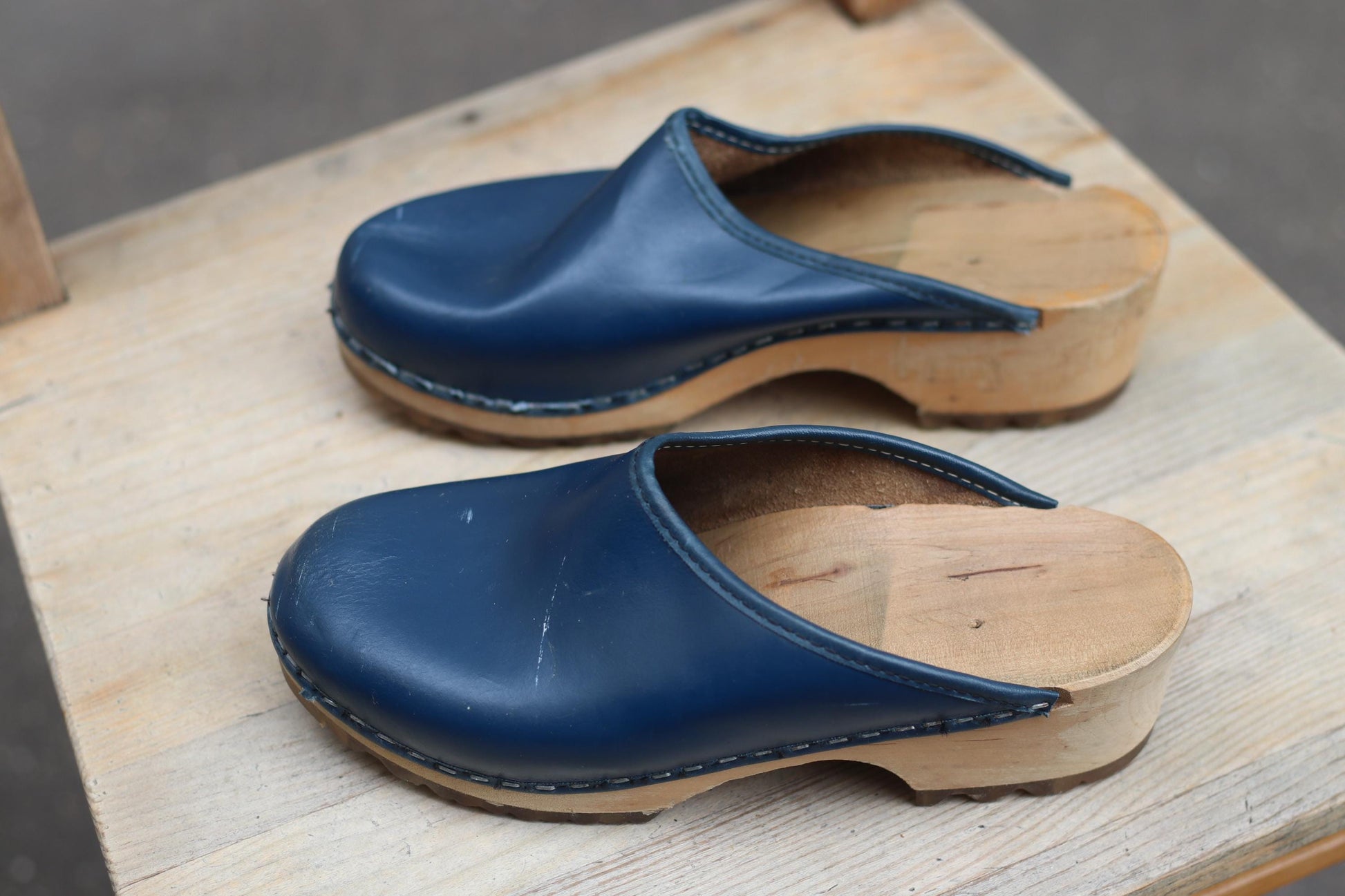 Vintage Swedish Leather Clogs| Retro Slip On Wooden Summer Sandals |Scandinavia Chic Footwear Size EU38