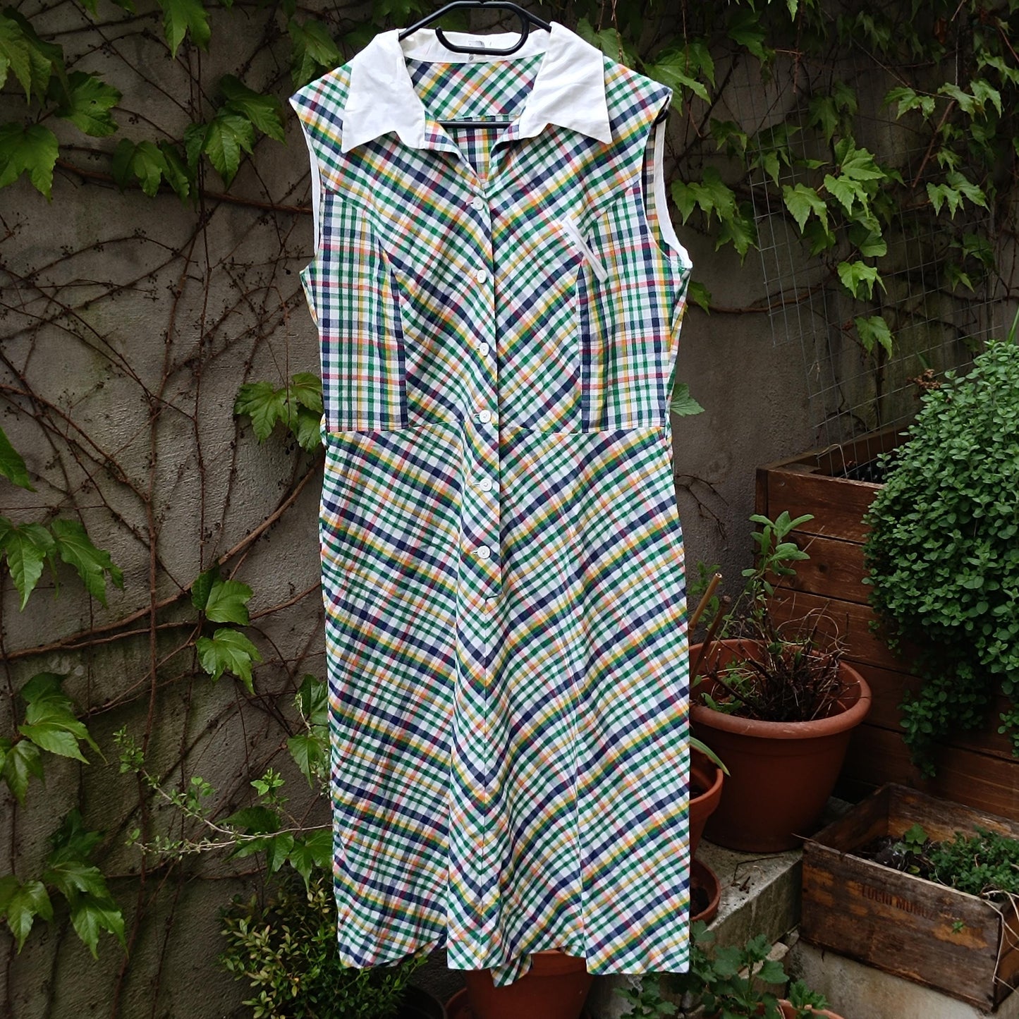90s Vintage Plaid Cotton Dress: Sleeveless Midi Summer Dress