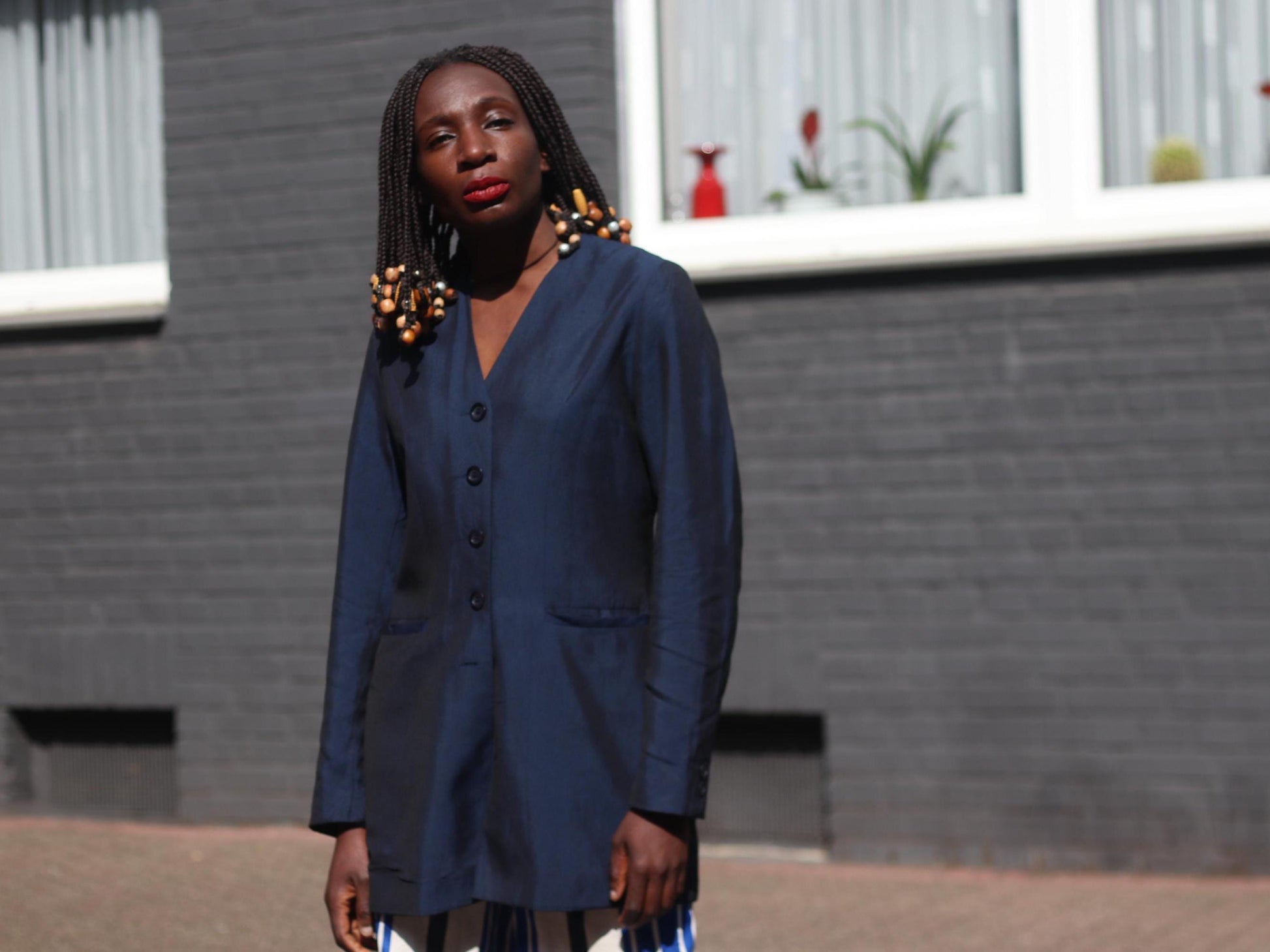 Vintage 90s Blue Blazer: Oversized Minimalist Office Jacket