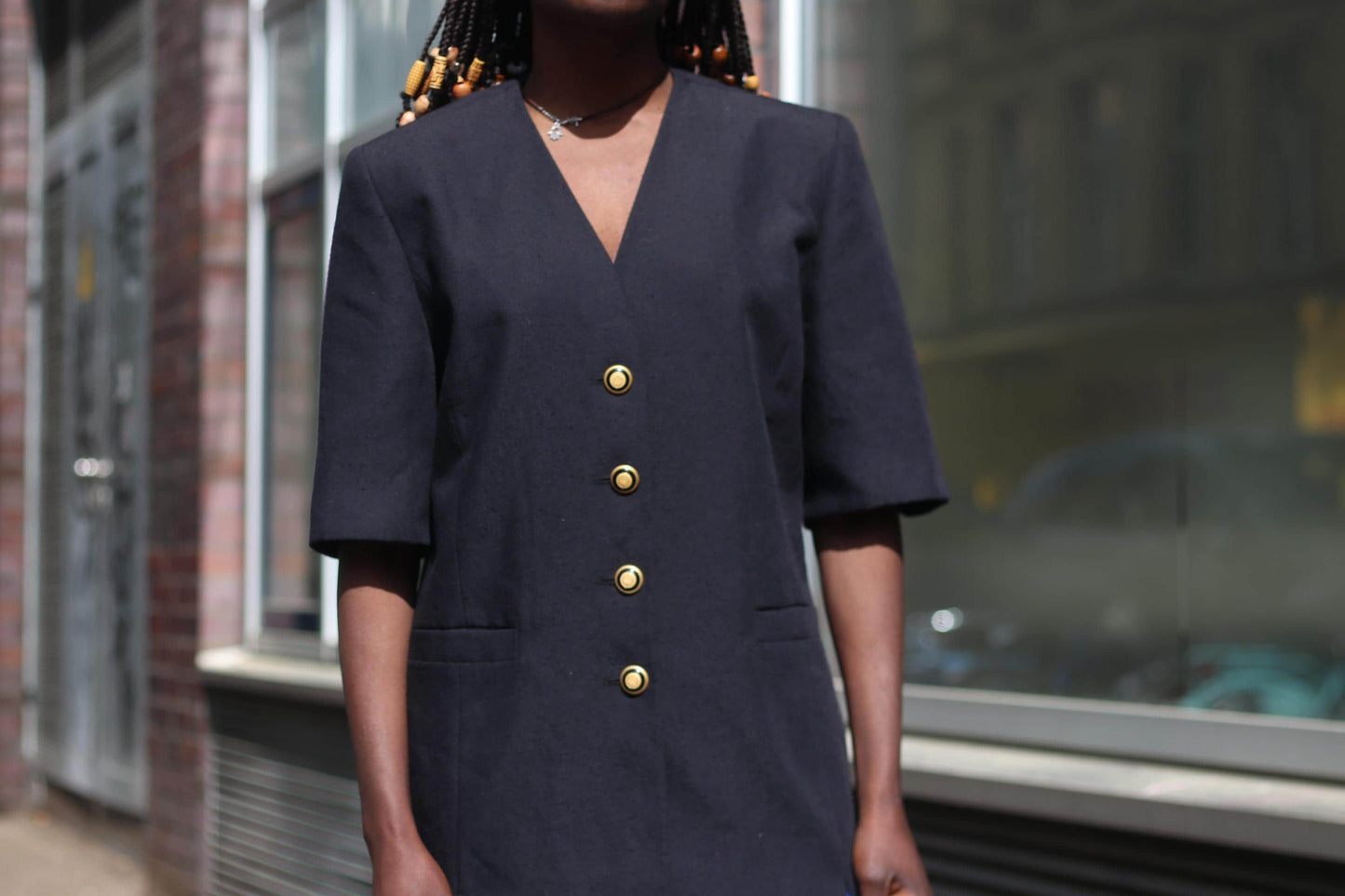 Pier Angelini Black Blazer with Gold Colored Buttons