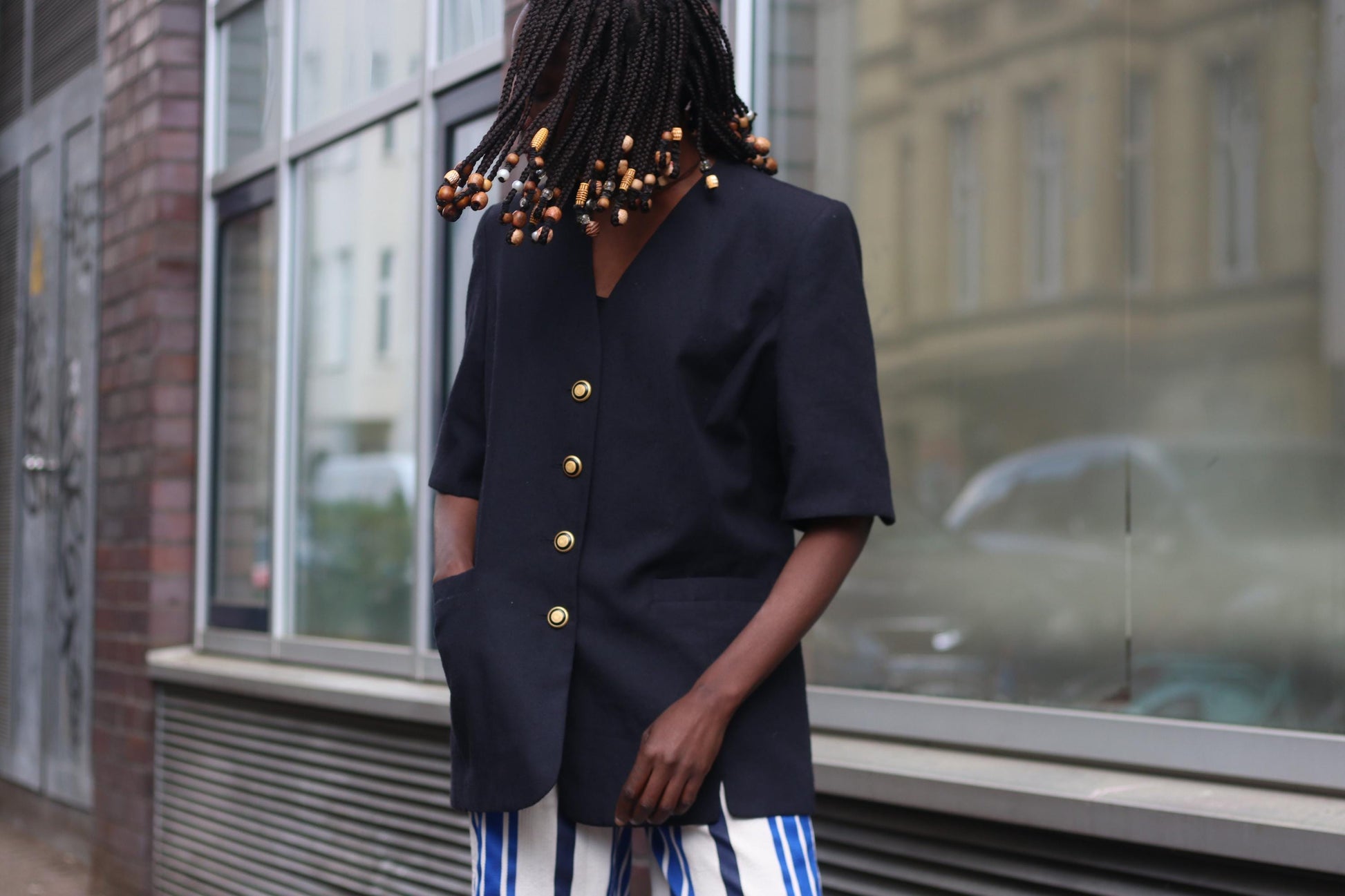 Pier Angelini Black Blazer with Gold Colored Buttons