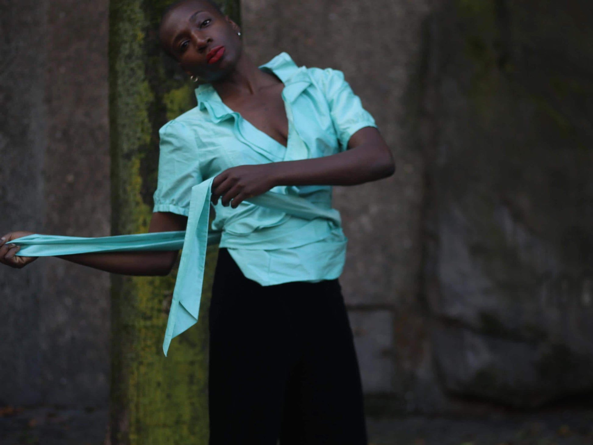 Vintage Coast Silk Blouse| 90s Teal Blue Wrap