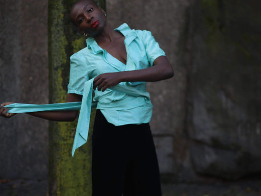 Vintage Coast Silk Blouse| 90s Teal Blue Wrap