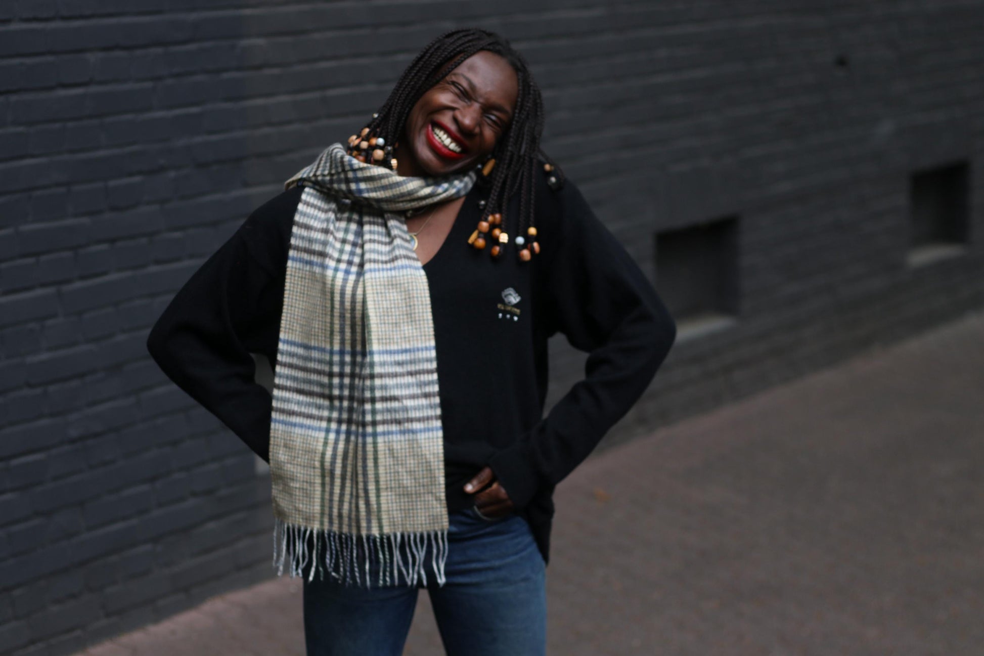 Vintage Scarf in Grey and Brown | Y2K minimalist C&A checkered winter accessory
