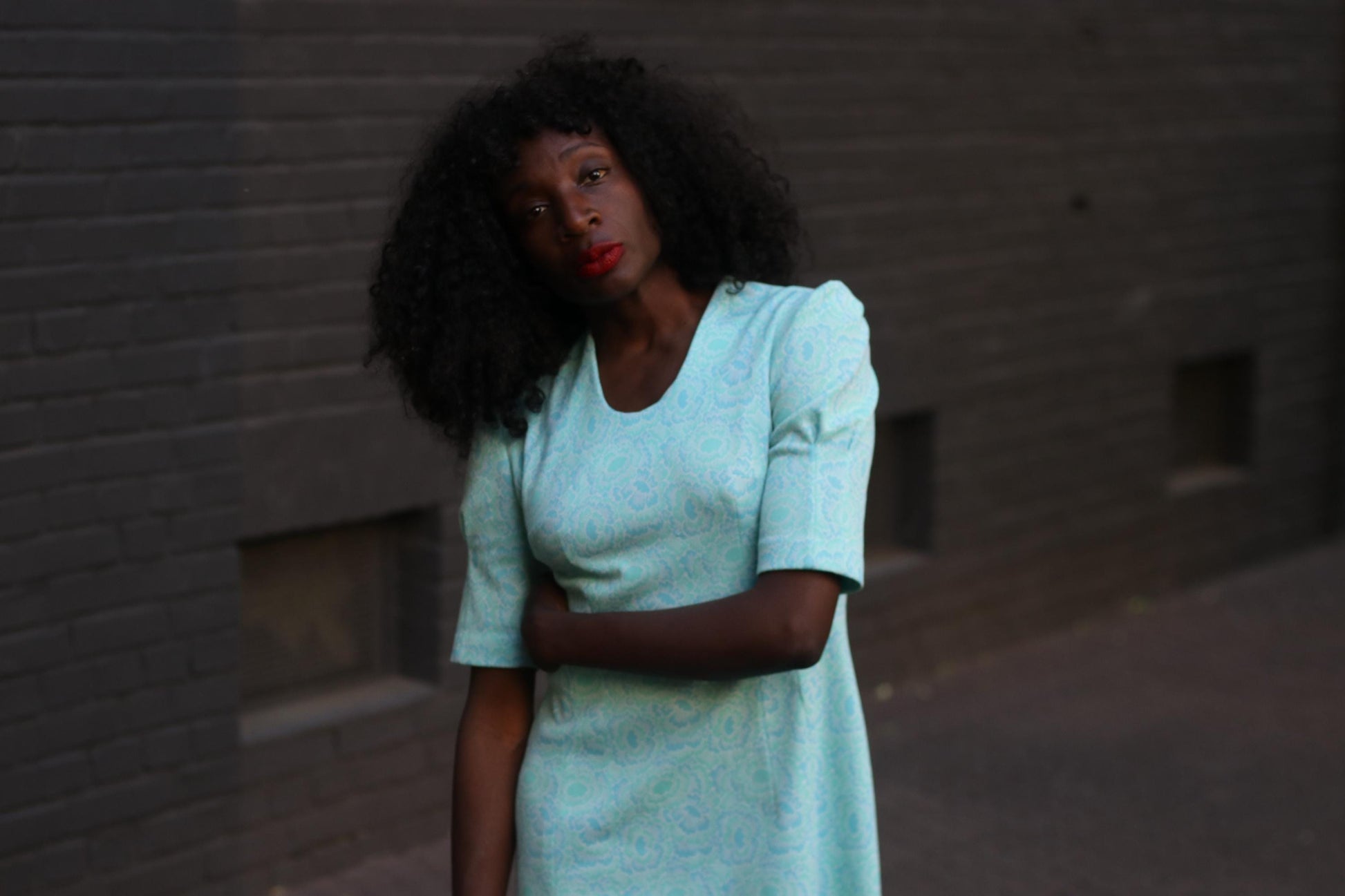 Vintage 70s Handmade Mini Dress in Blue with shorts sleeves Paisley print.