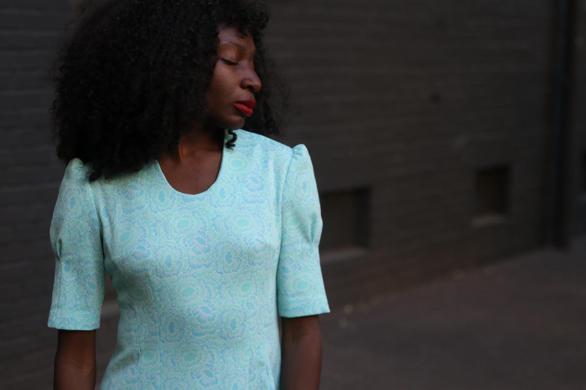Vintage 70s Handmade Mini Dress in Blue with shorts sleeves Paisley print.