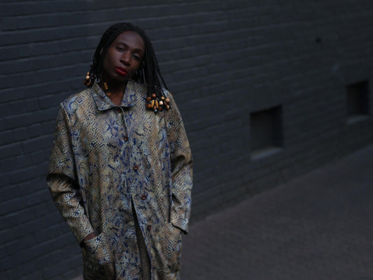 90s Animal Print Blouse| Vintage Creation Atelier Brown Lightweight Jacket| Women's Faux Snake Skin Collared Buttoned Down Shirt