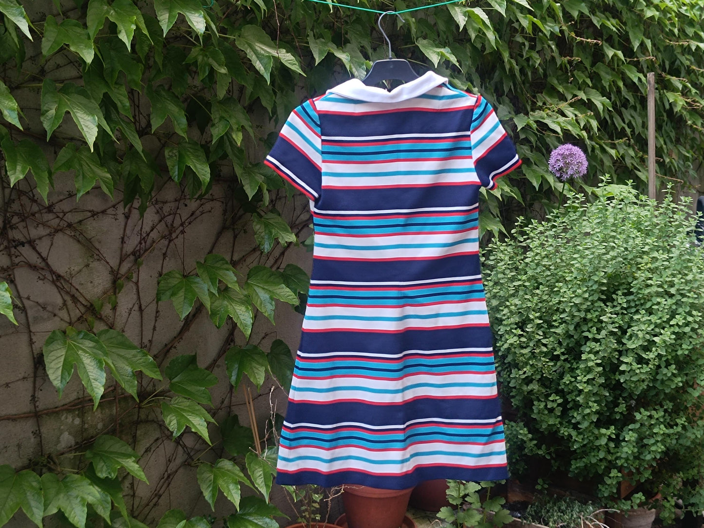 70s Handmade striped dress with statement collar | Vintage Mini Dress with statement stripes