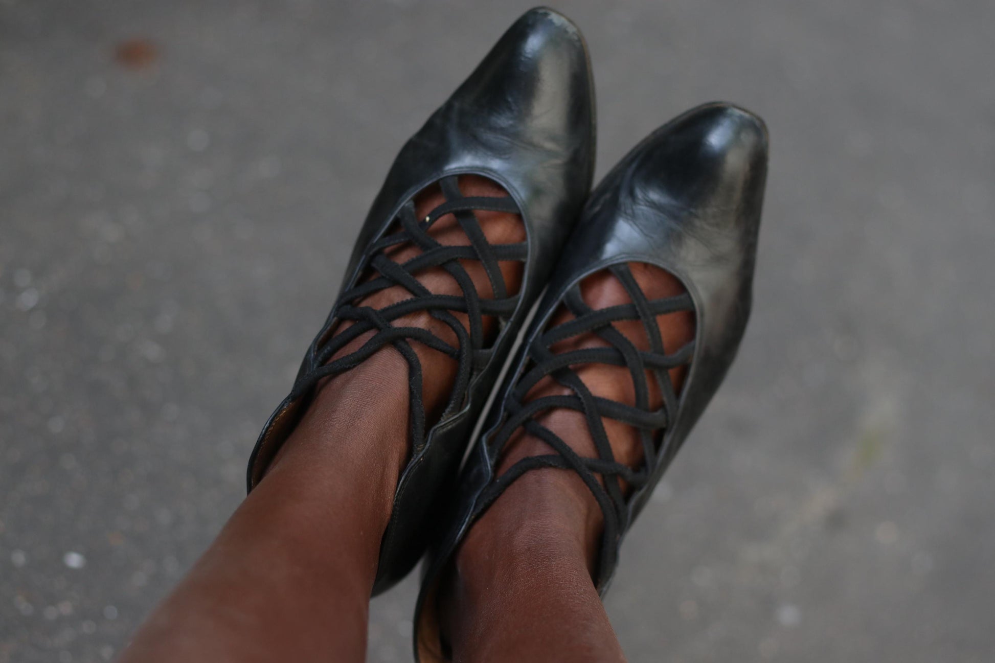 Victorian Style Leather Shoe Boots | Black Criss Cross Heels | Vintage 90s Gabor Shoes UK 5.5