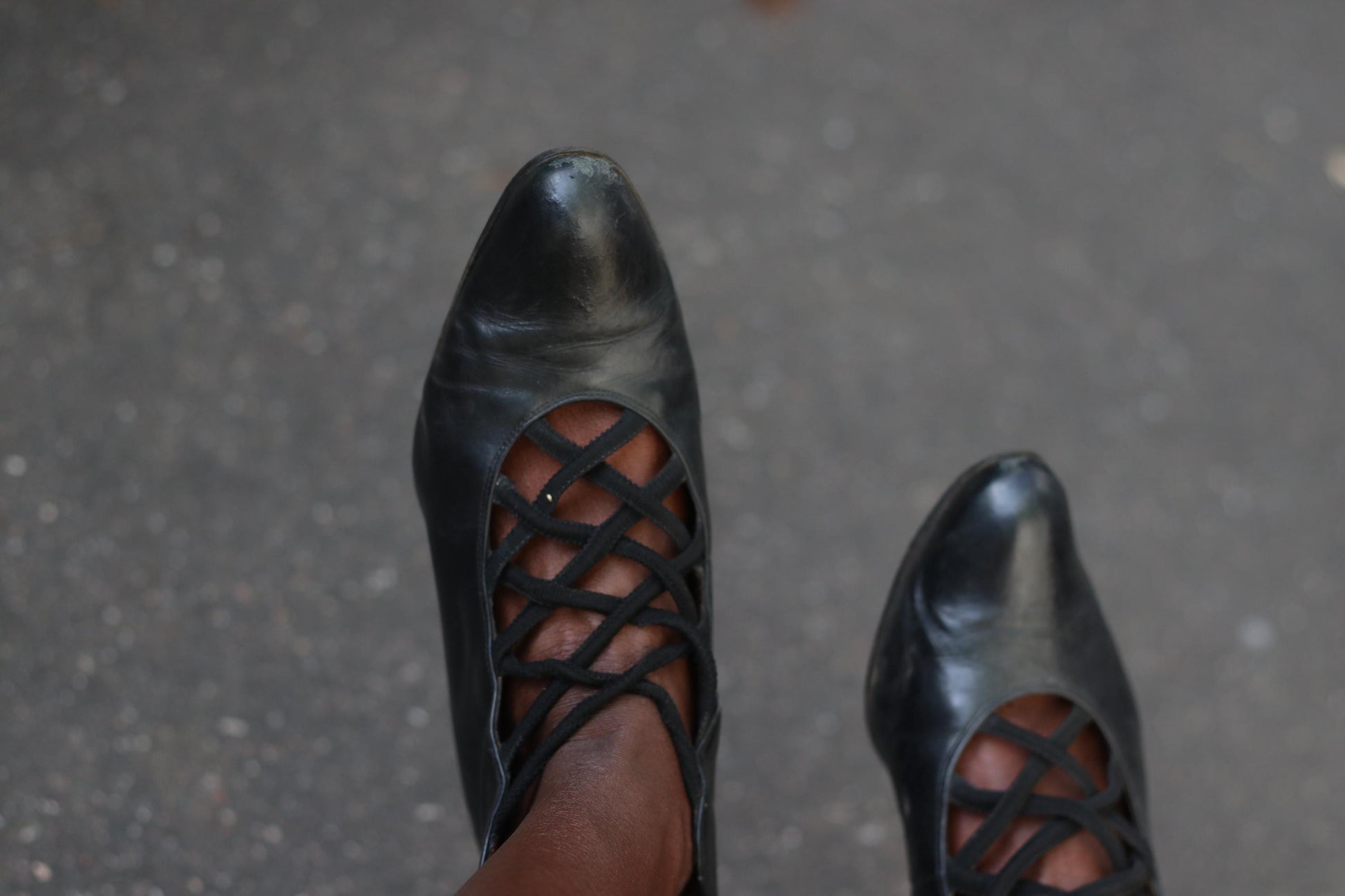 Victorian Style Leather Shoe Boots | Black Criss Cross Heels | Vintage 90s Gabor Shoes UK 5.5
