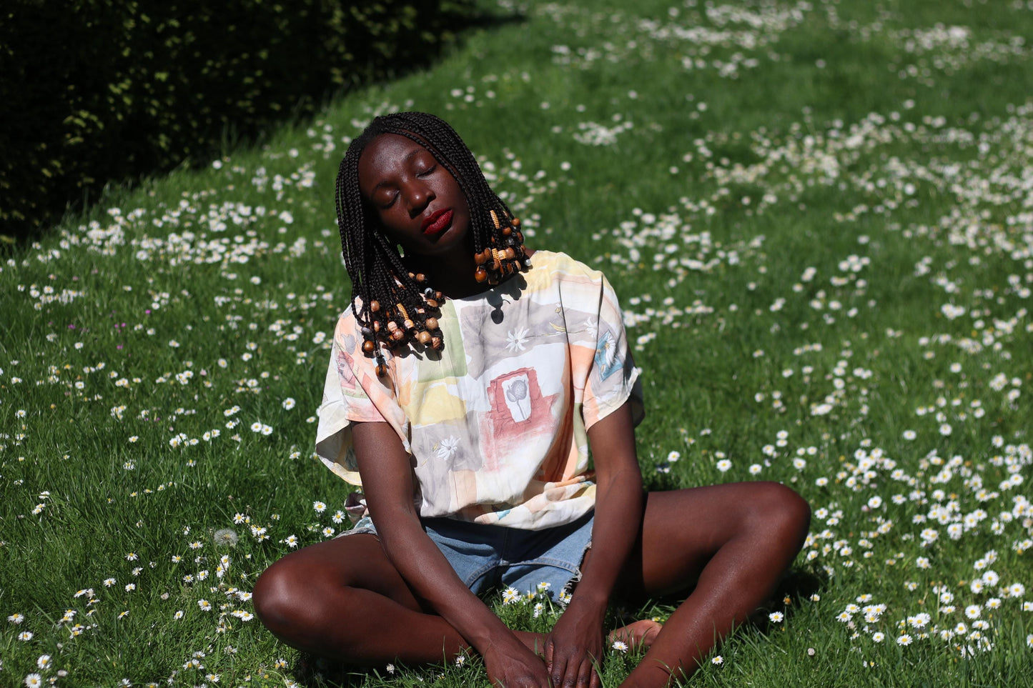 Vintage Pastel Abstract Print Blouse: 80s/90s Retro Button-Up (S-M)