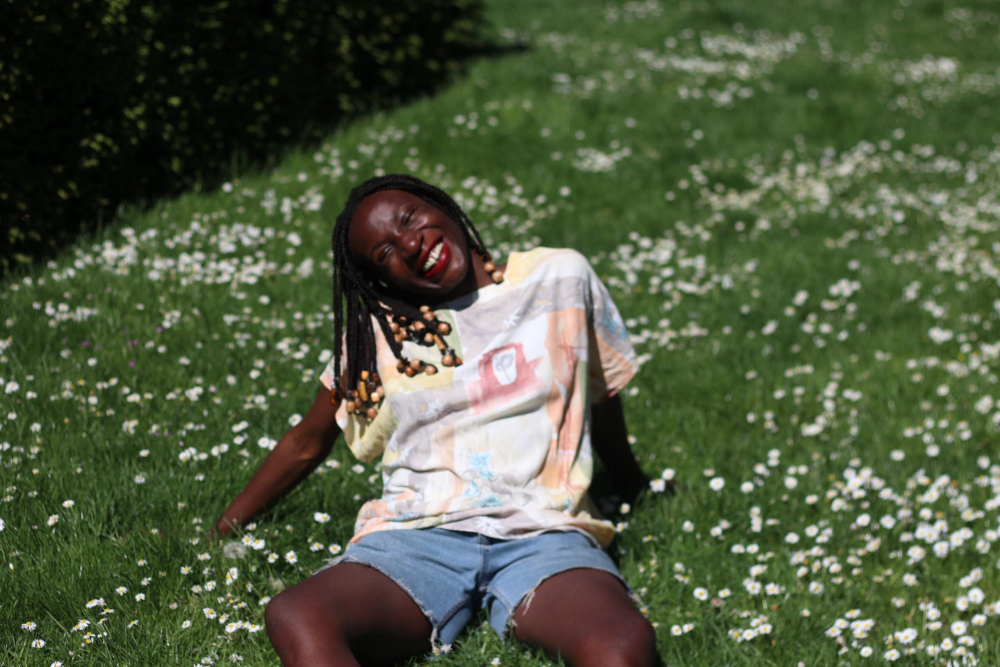 Vintage Pastel Abstract Print Blouse: 80s/90s Retro Button-Up (S-M)