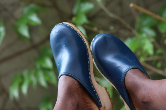 Vintage Swedish Leather Clogs| Retro Slip On Wooden Summer Sandals |Scandinavia Chic Footwear Size EU38
