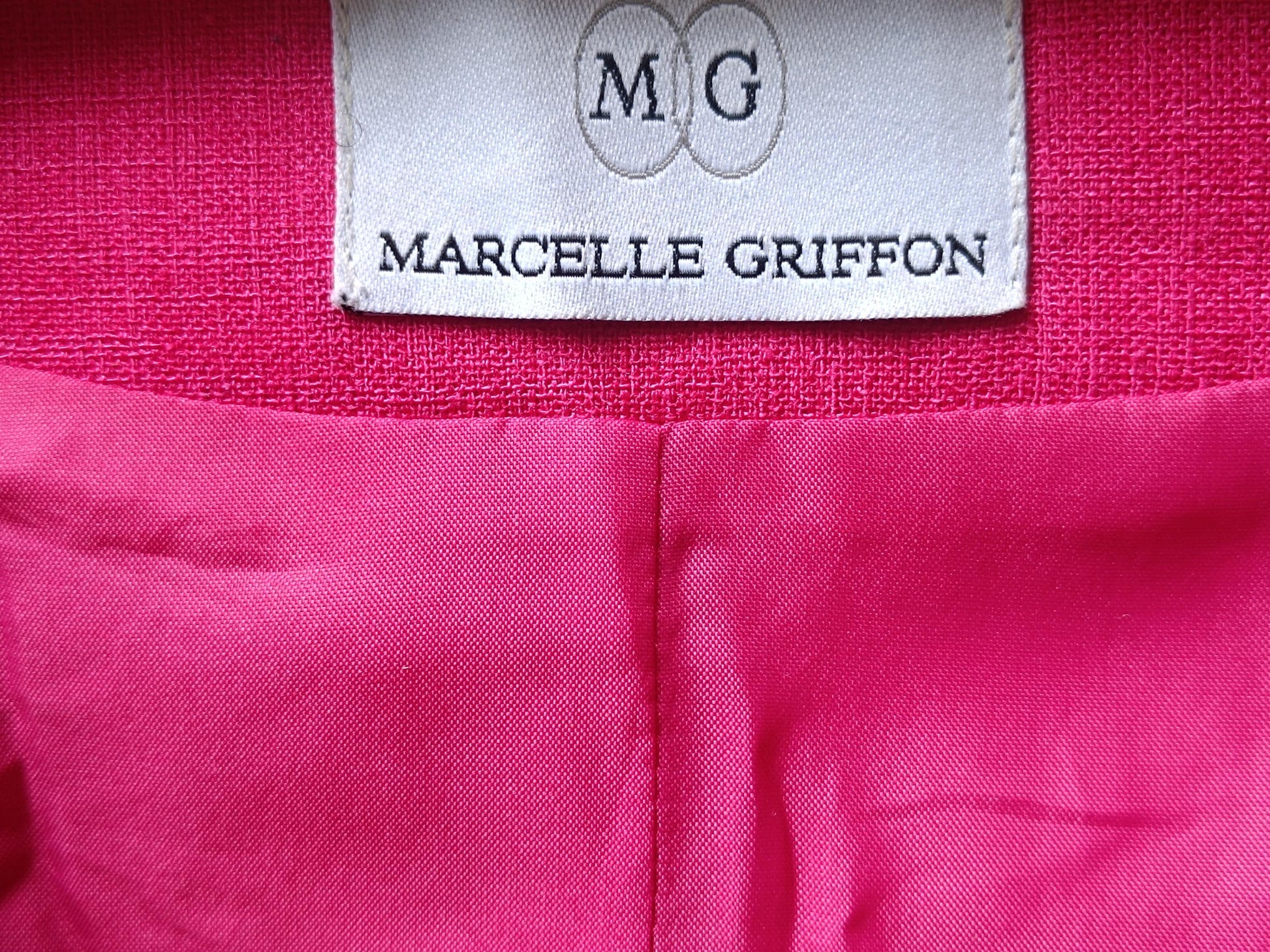 Vintage Pink Blazer 80s | Bold Raspberry Jacket | French Designer | Marcelle Griffon | Navy Trim | Tailored Coat