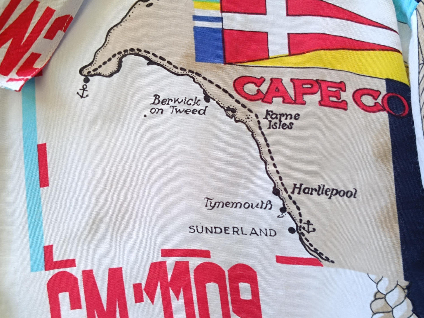 Vintage Nautical Shirt 90s Sailing Print Short Sleeve Button Up Cape Cod Map M/L
