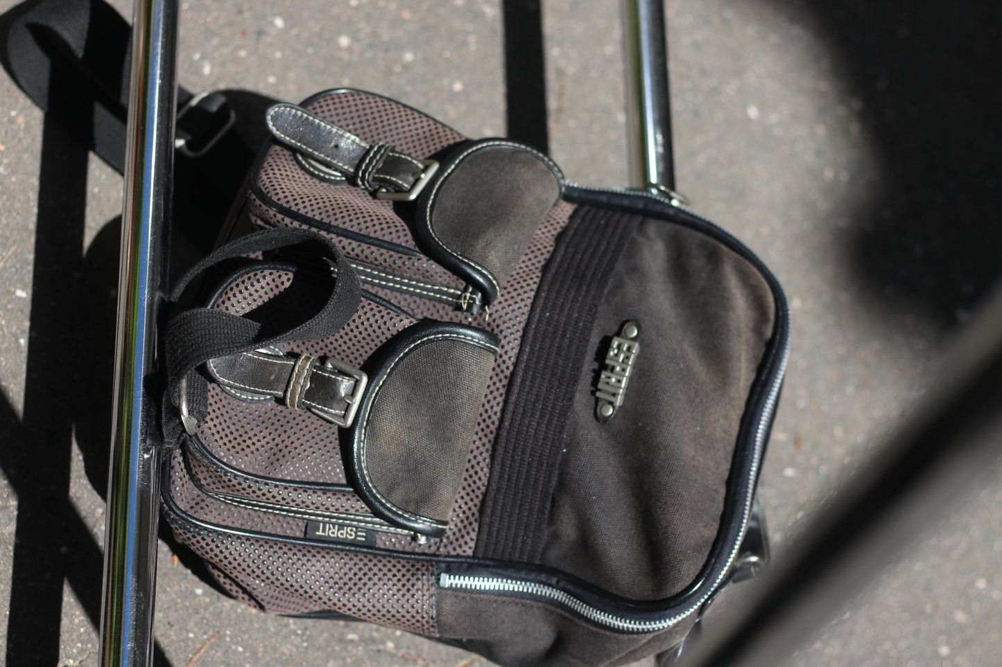 Vintage 90s Esprit Mini Backpack| Black Canvas Y2K Festival Bag, Retro Logo Streetwear, Small Travel Bag with Pockets
