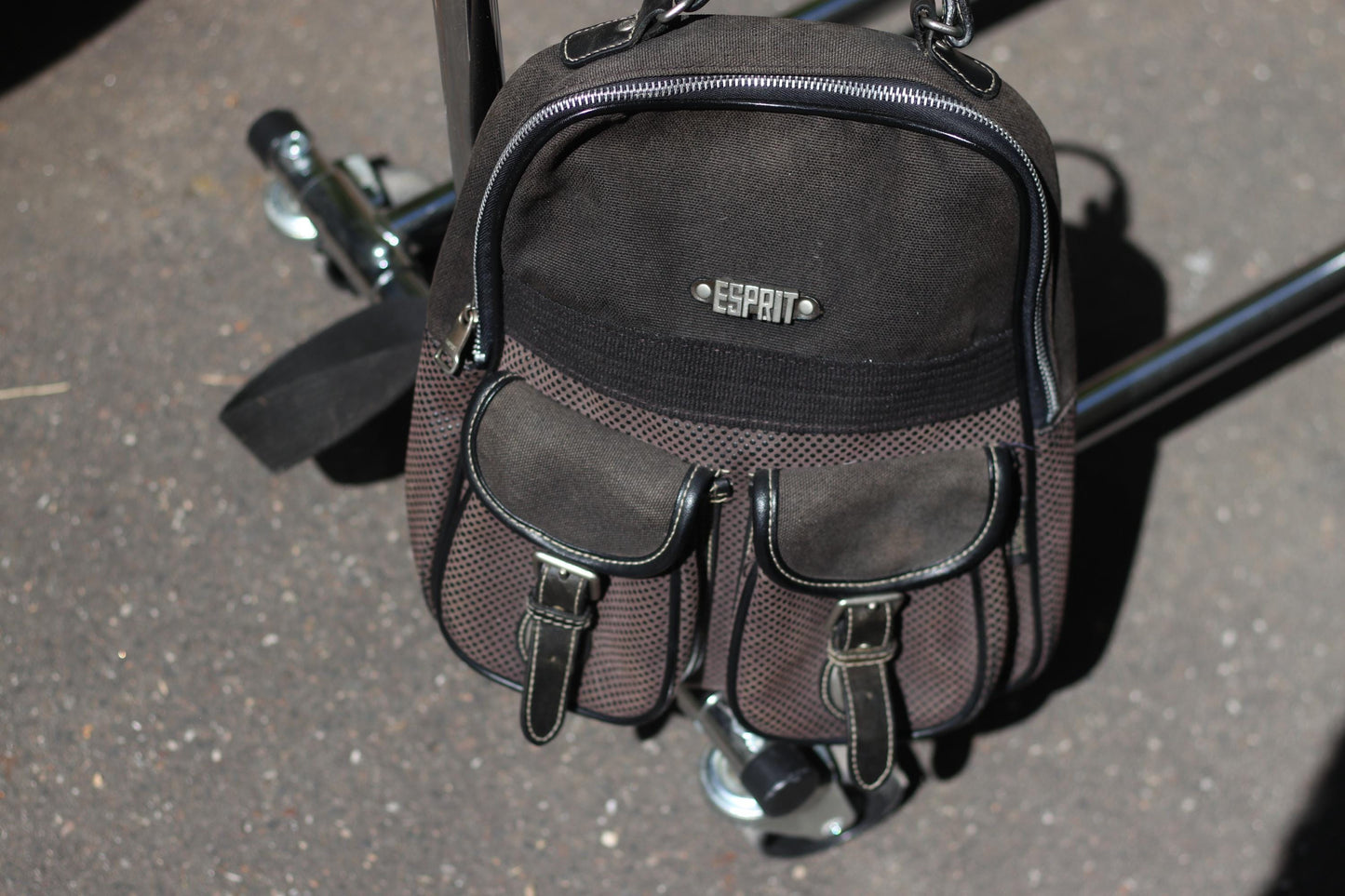 Vintage 90s Esprit Mini Backpack| Black Canvas Y2K Festival Bag, Retro Logo Streetwear, Small Travel Bag with Pockets