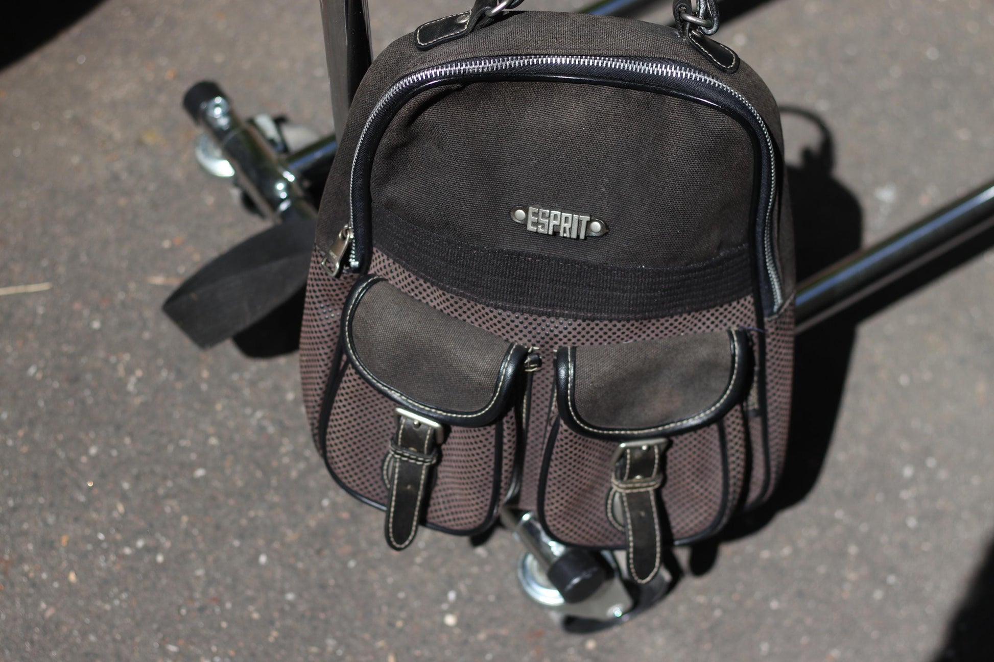Vintage 90s Esprit Mini Backpack| Black Canvas Y2K Festival Bag, Retro Logo Streetwear, Small Travel Bag with Pockets