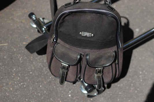 Vintage 90s Esprit Mini Backpack| Black Canvas Y2K Festival Bag, Retro Logo Streetwear, Small Travel Bag with Pockets