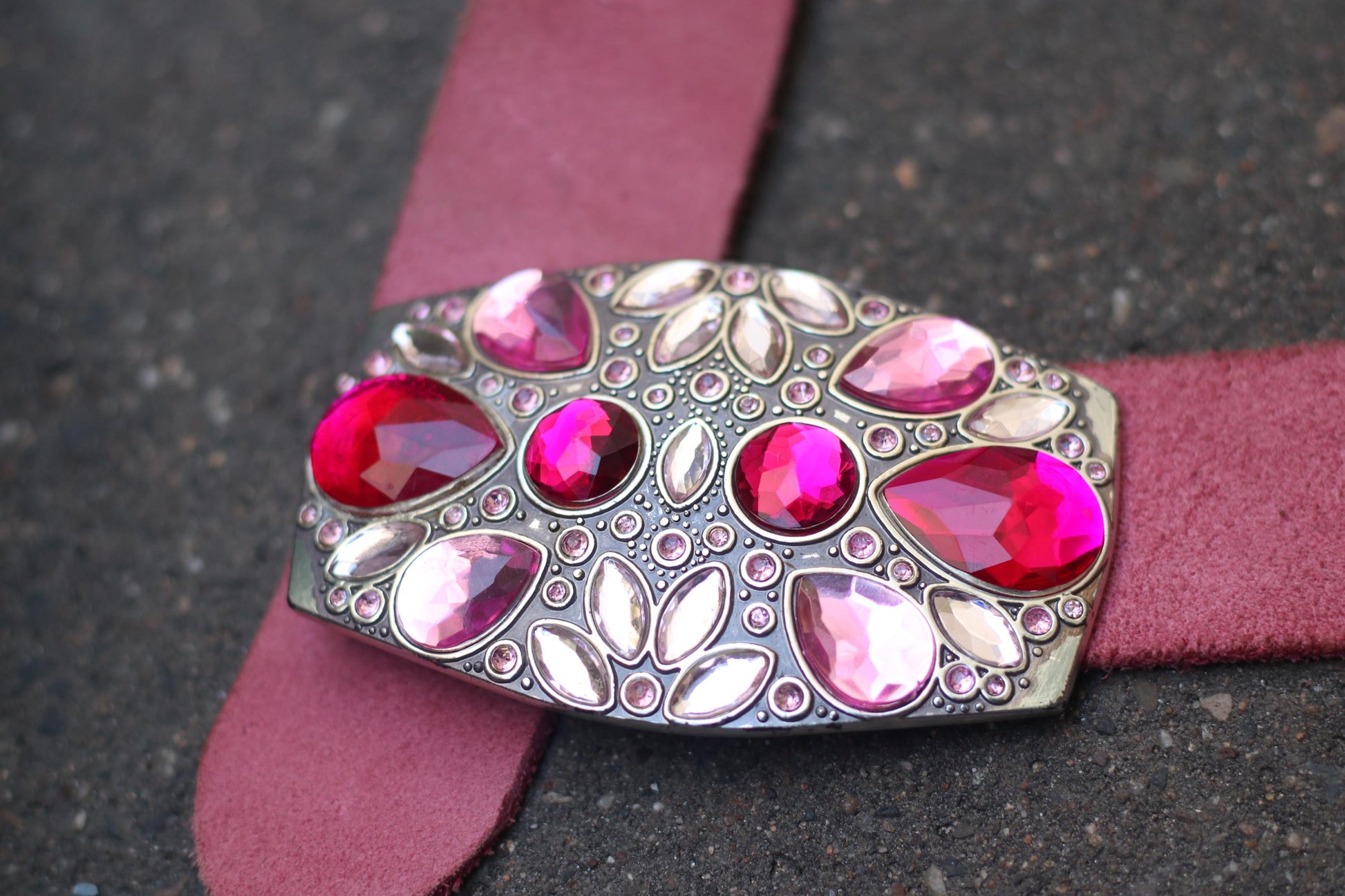 Vintage Pink Suede Esprit Belt | Y2K Statement Gem Buckle | Magenta Leather Waist Belt | Made in Italy | 2000s Glam Accessory