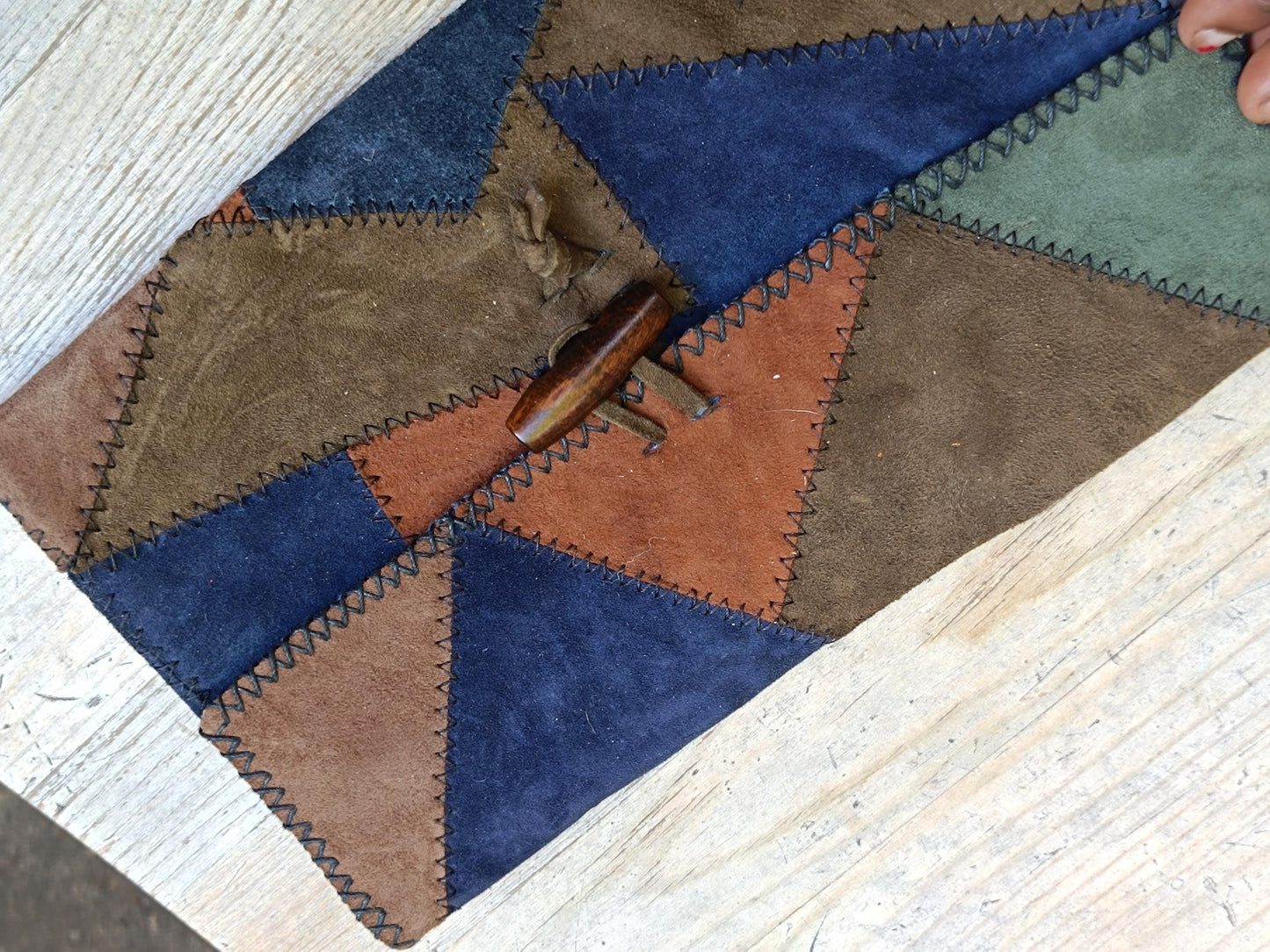 70s Vintage Suede Patchwork Clutch: Handmade Boho Mini Bag