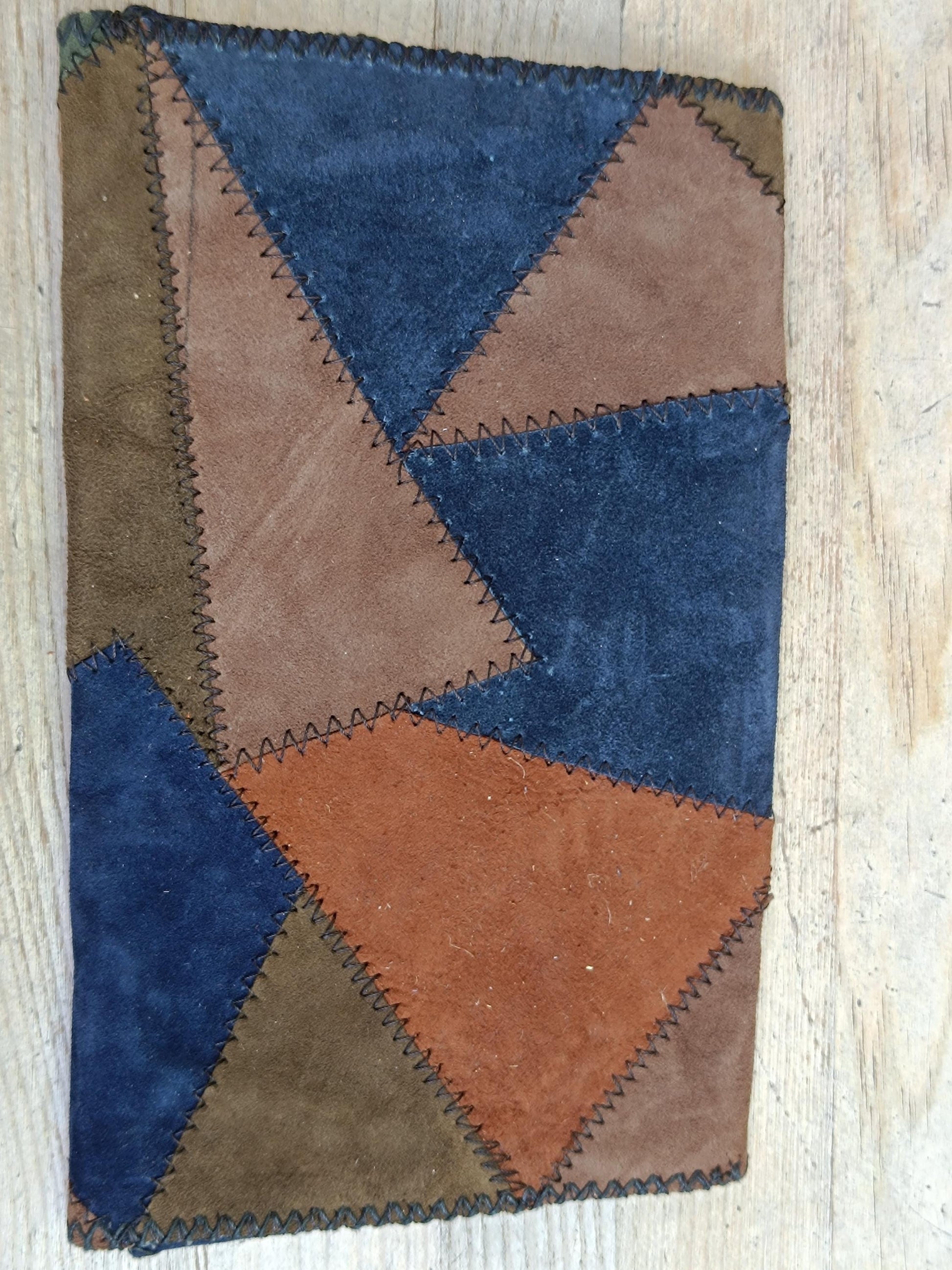 70s Vintage Suede Patchwork Clutch: Handmade Boho Mini Bag