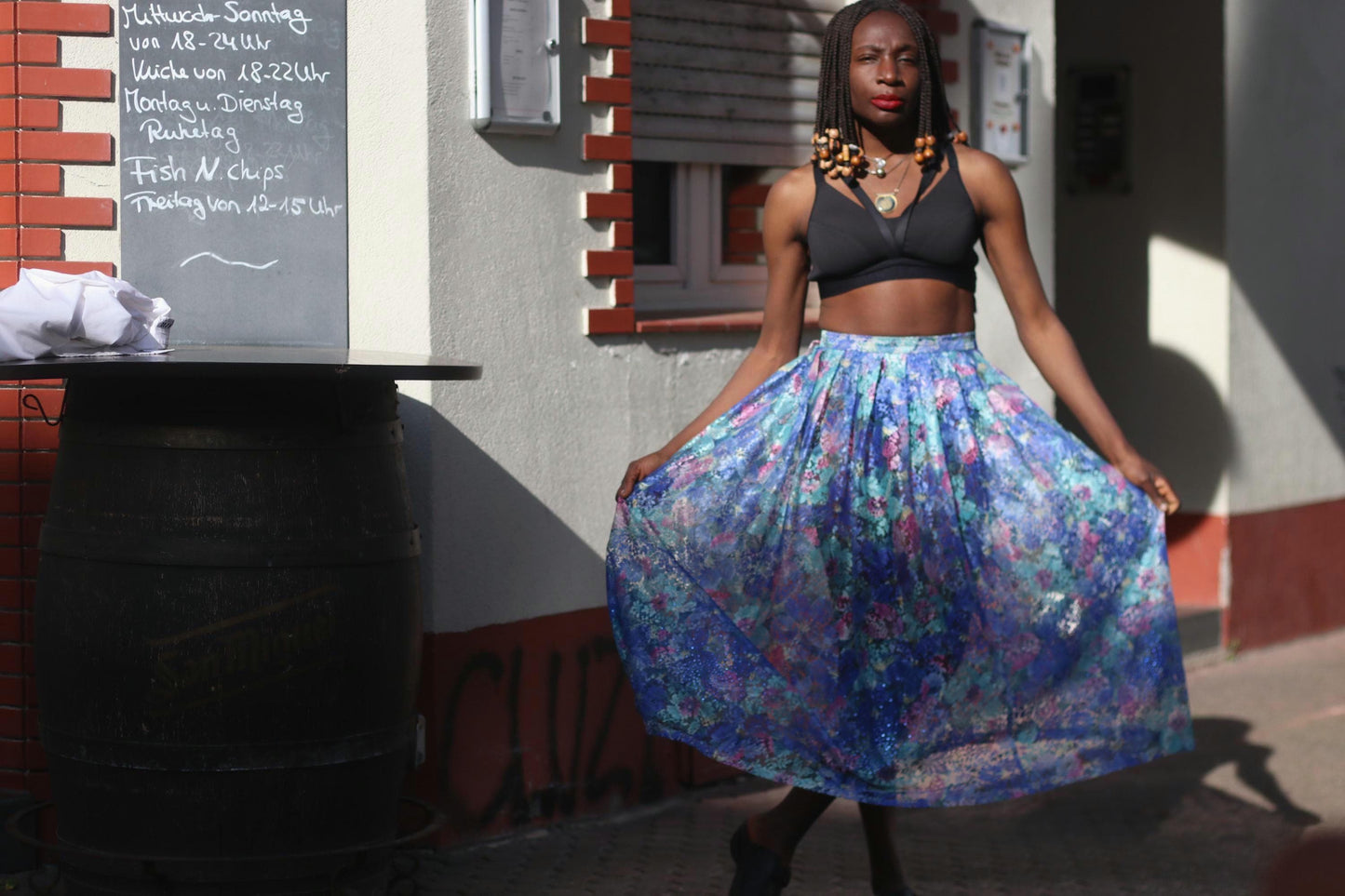 Vintage Floral Barbara Bernstorff print skirt and top sheer two-piece