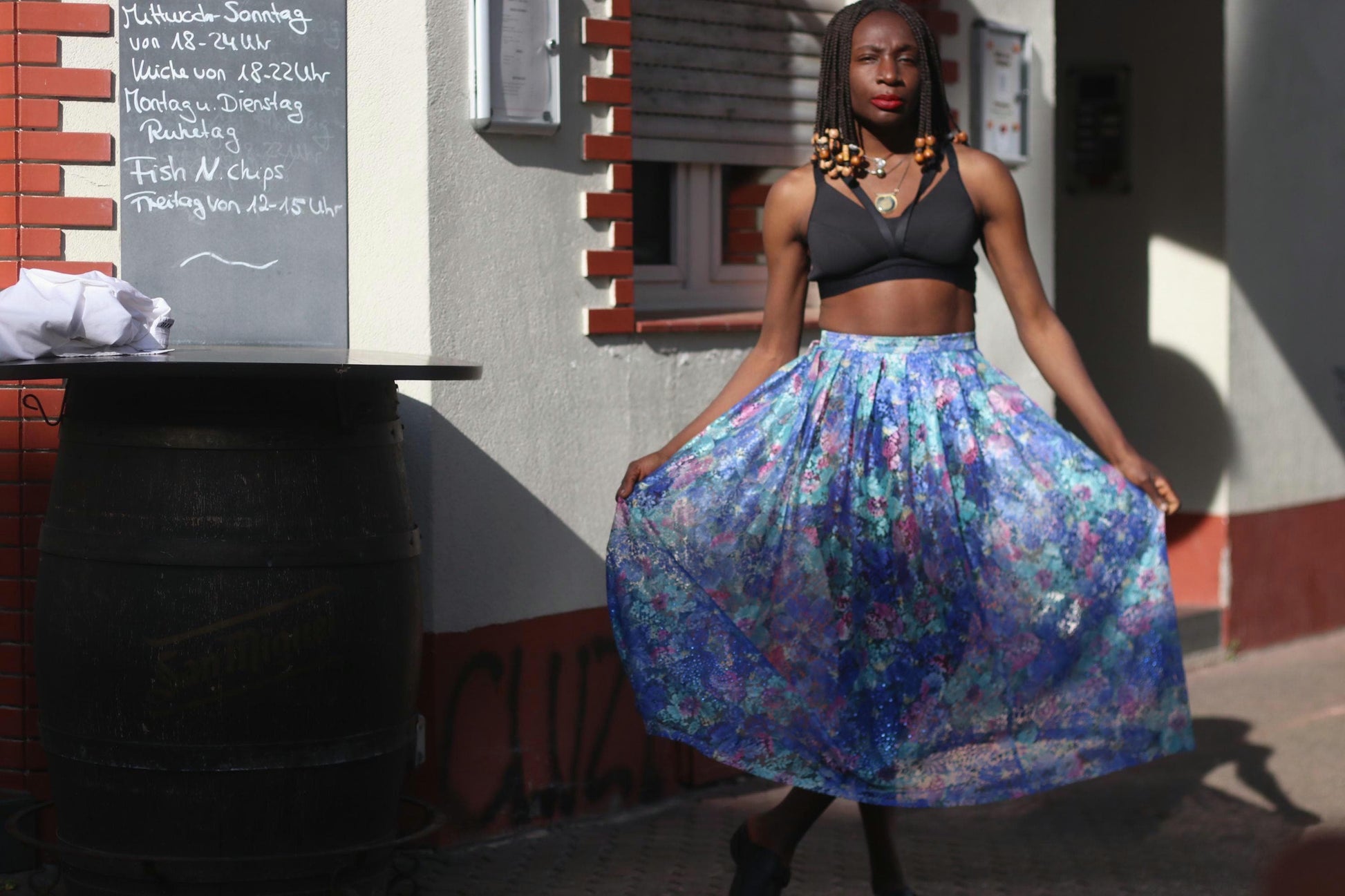 Vintage Floral Barbara Bernstorff print skirt and top sheer two-piece