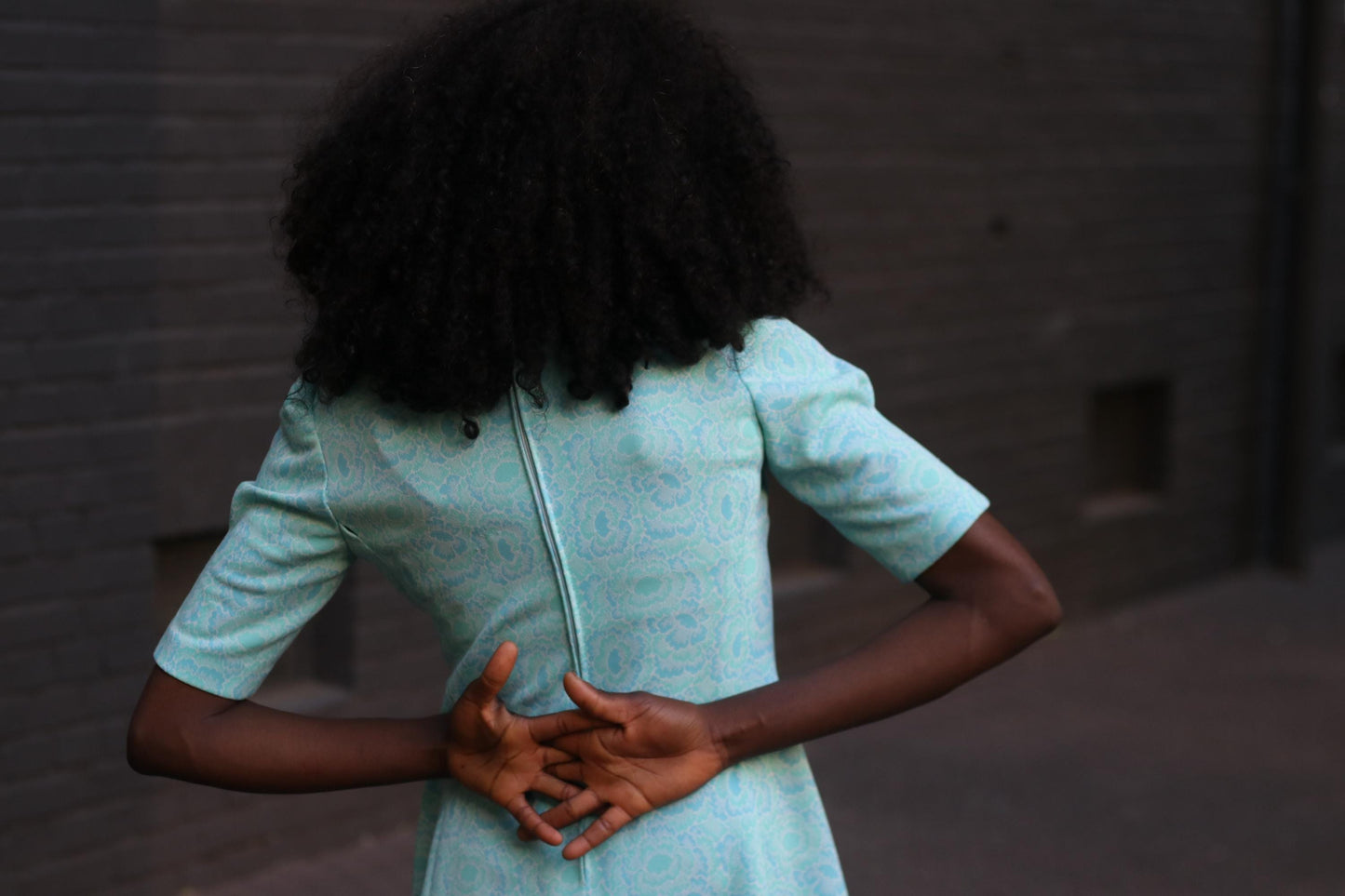Vintage 70s Handmade Mini Dress in Blue with shorts sleeves Paisley print.