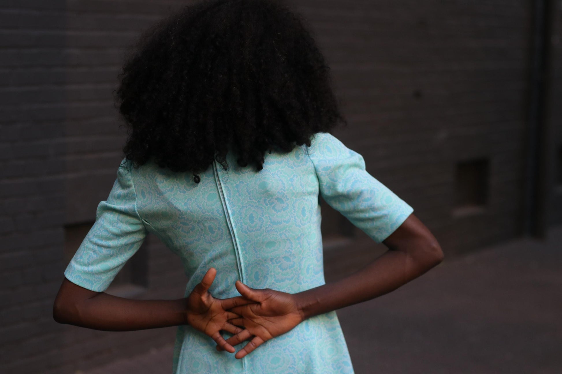 Vintage 70s Handmade Mini Dress in Blue with shorts sleeves Paisley print.
